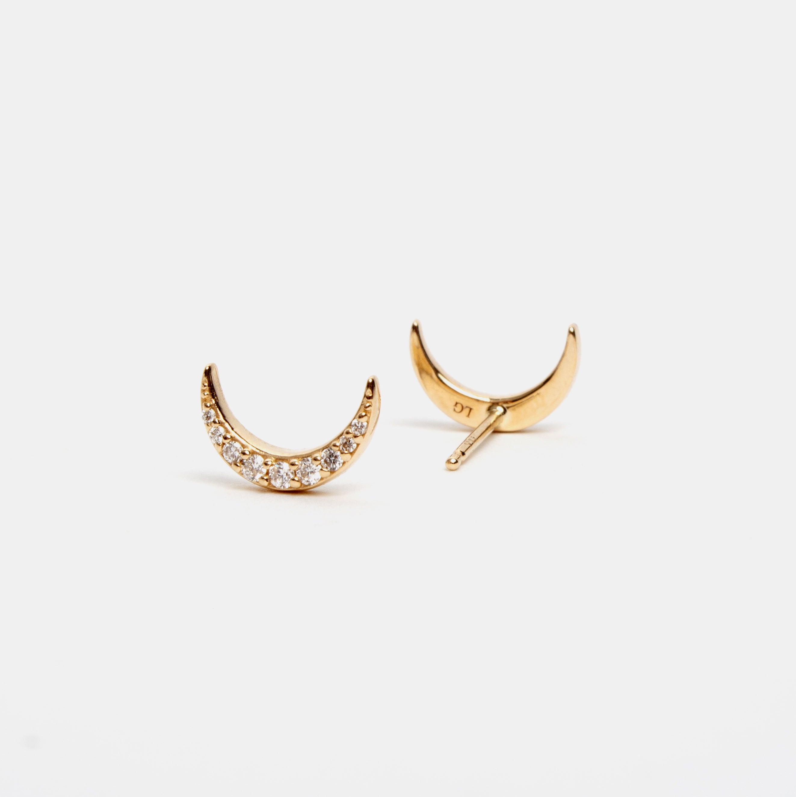 Diamond Crescent Moon Stud Earrings
