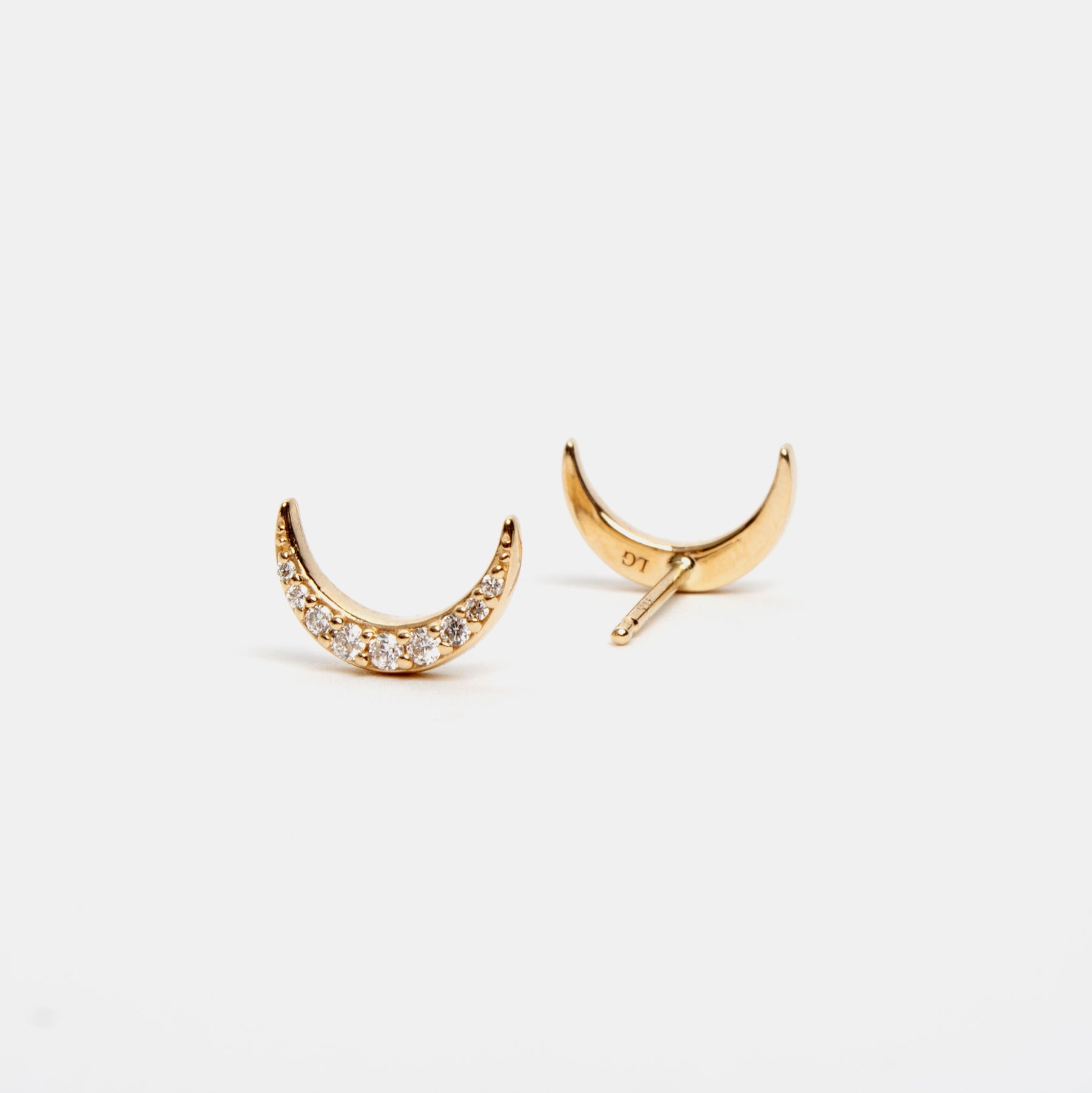 Diamond Crescent Moon Stud Earrings