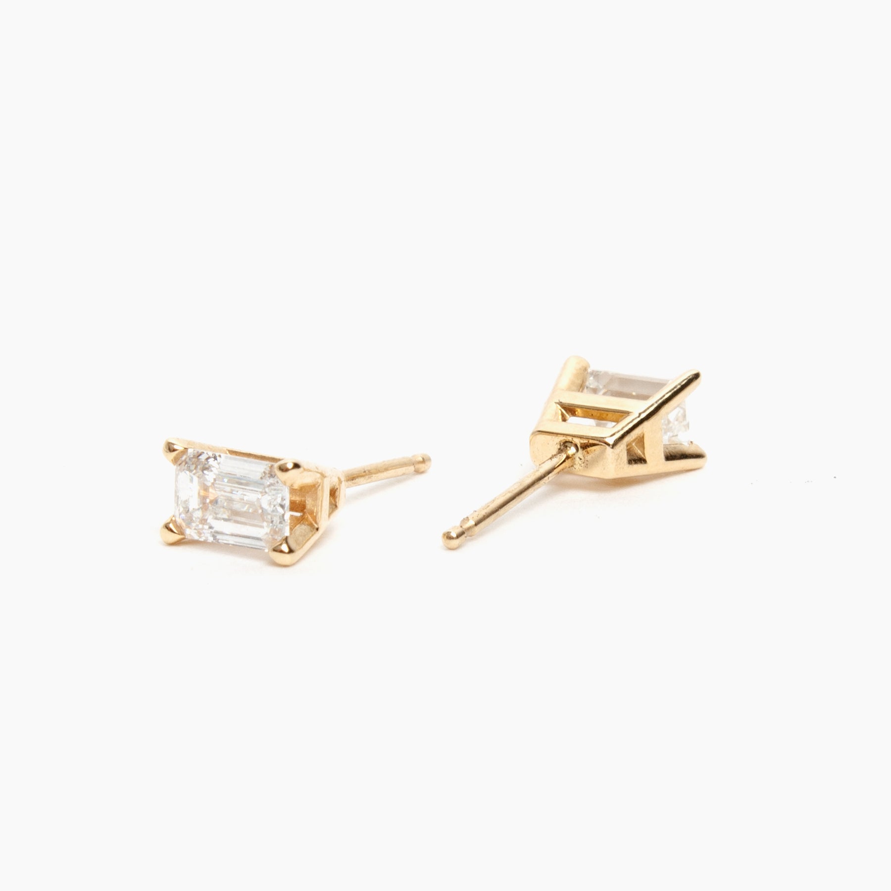 14K Yellow Gold Emerald-Cut Diamond Earrings
