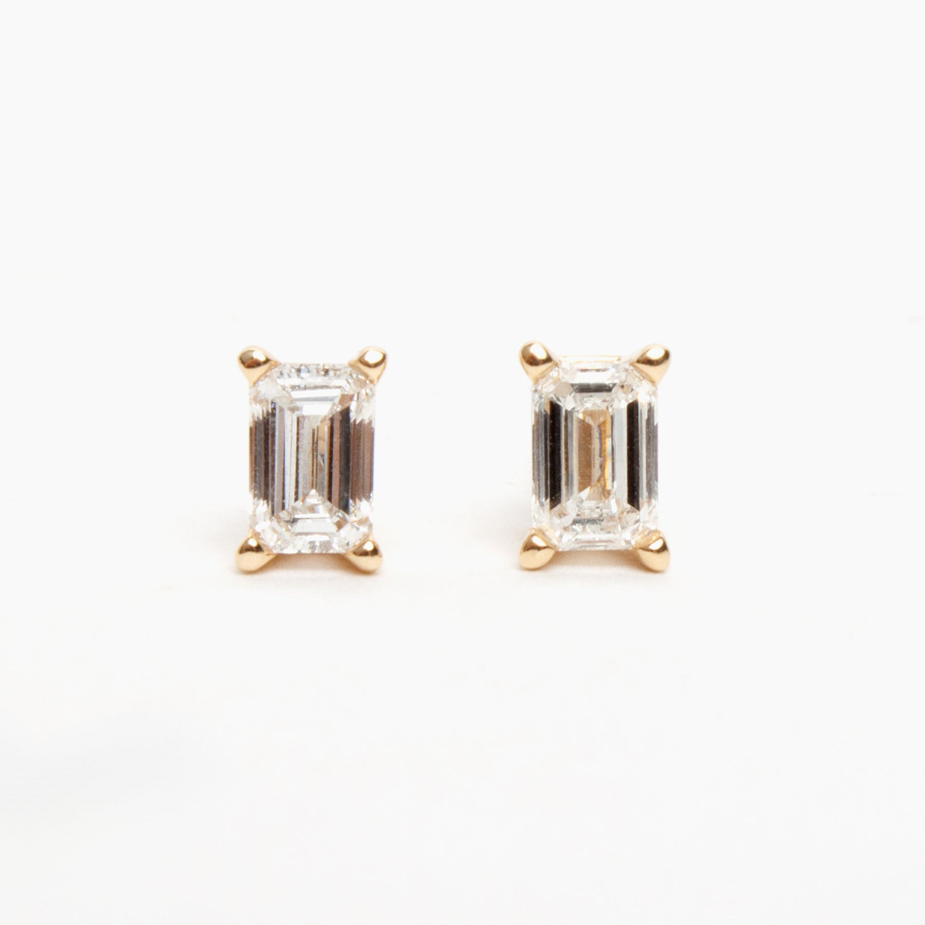 14K Yellow Gold Emerald-Cut Diamond Earrings