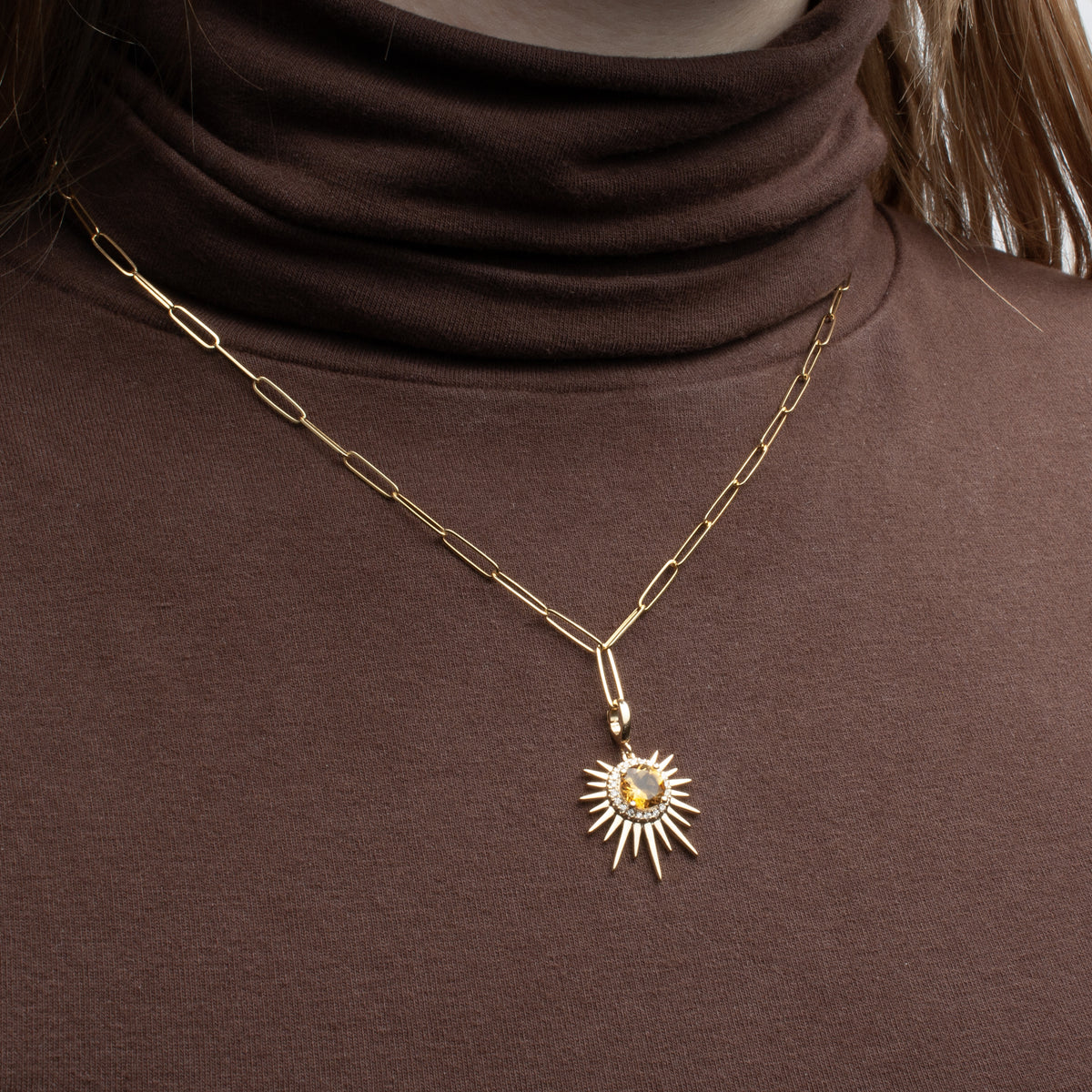 Gold Citrine and Diamond Sun Charm