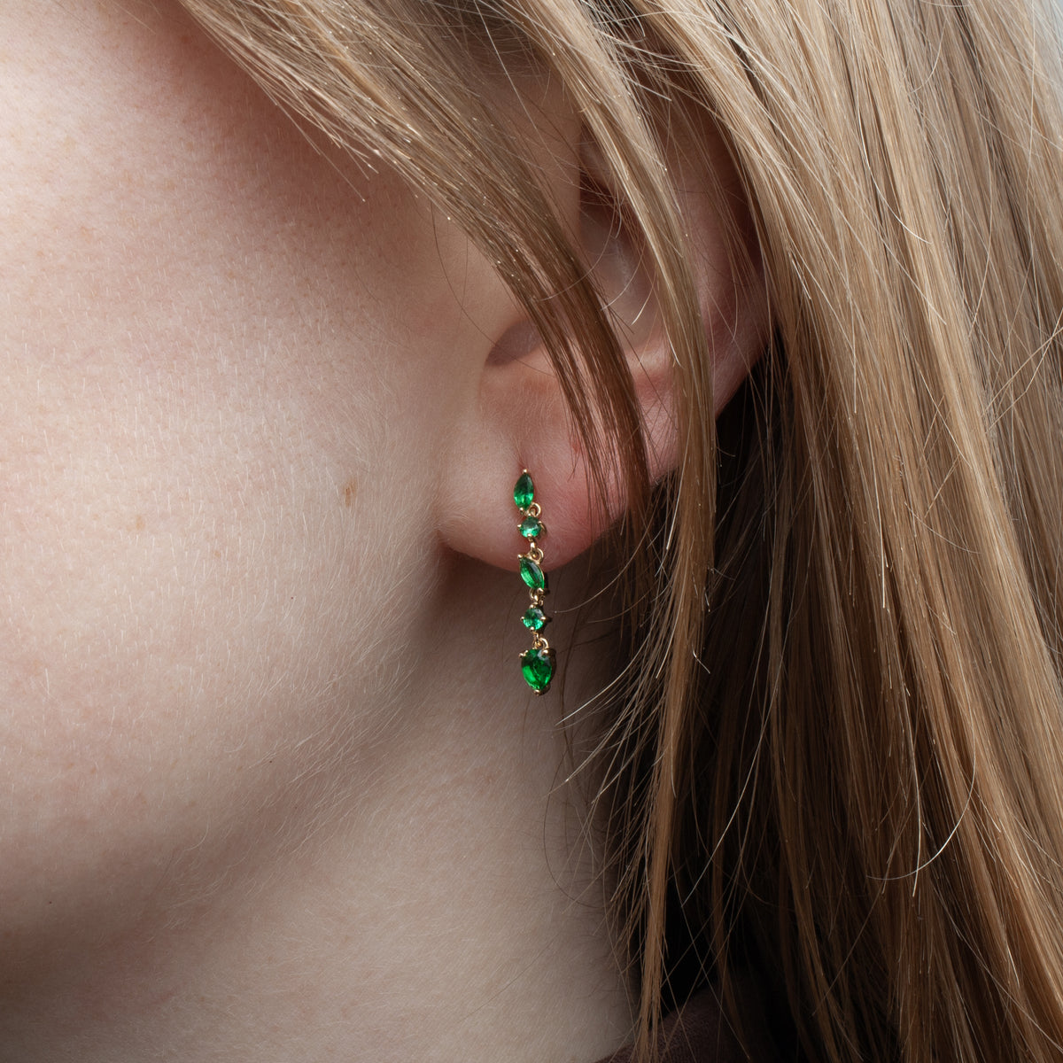 Gold Emerald Cascade Drop Earrings