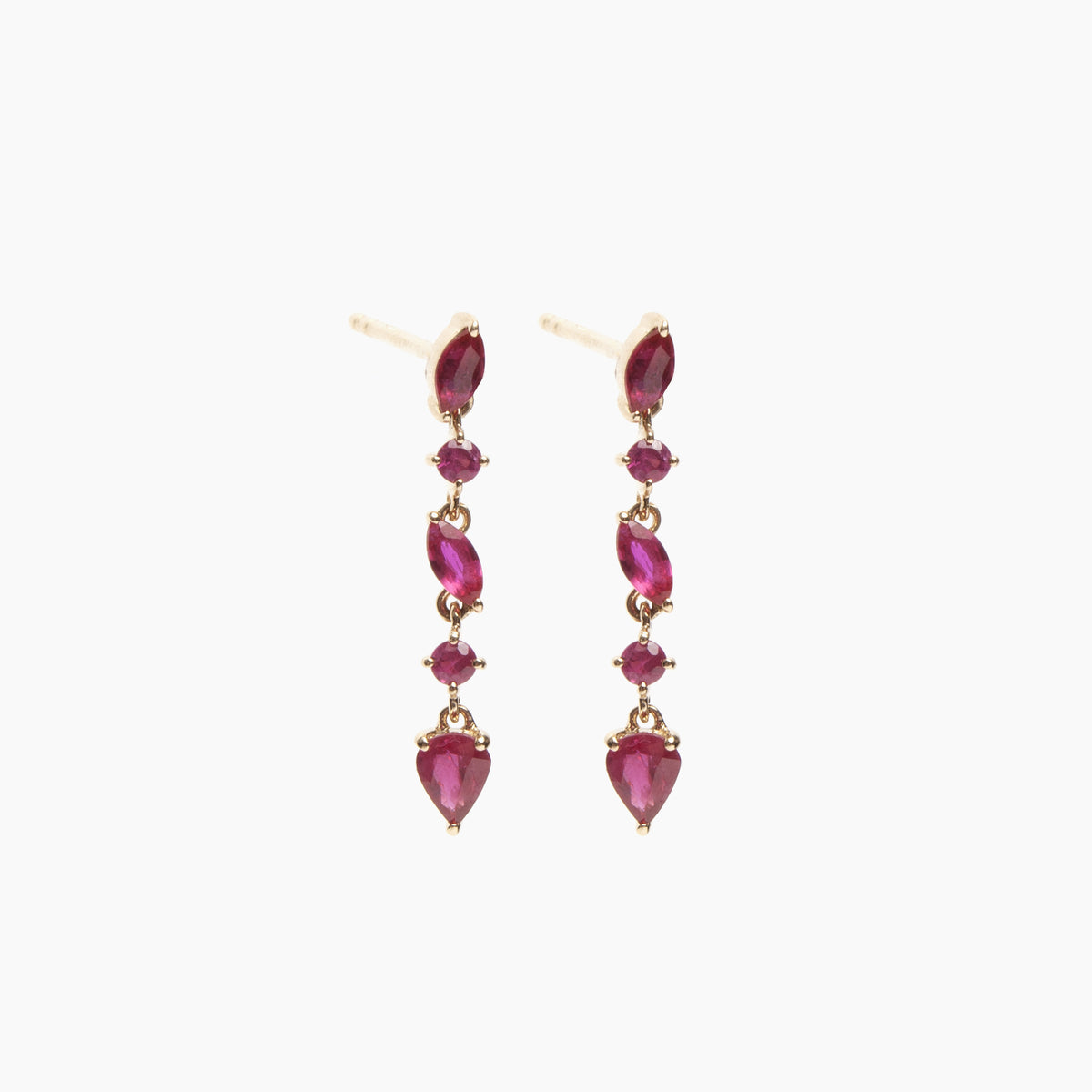 Gold Ruby Cascade Drop Earrings