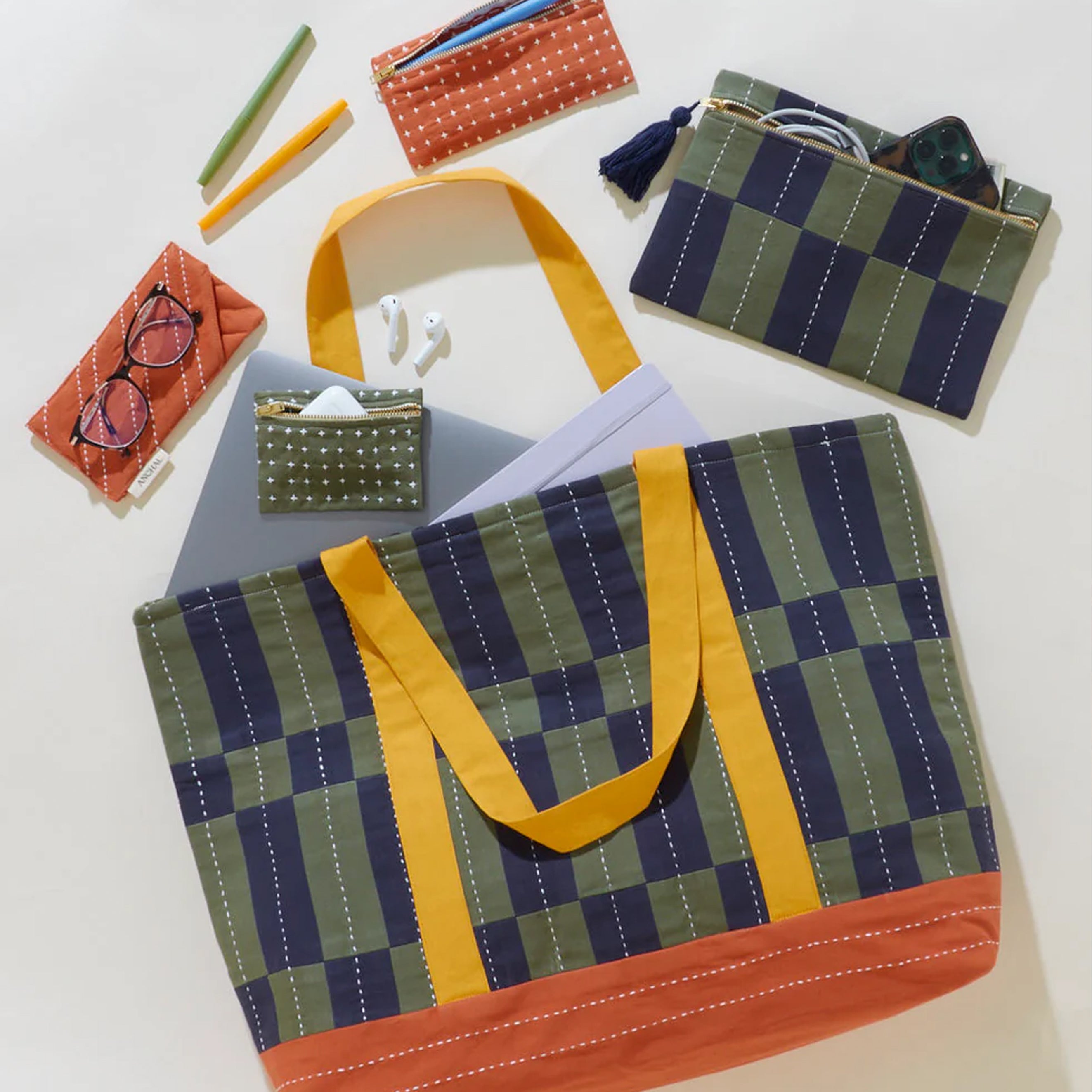 Tile Canvas Tote Bag - Navy