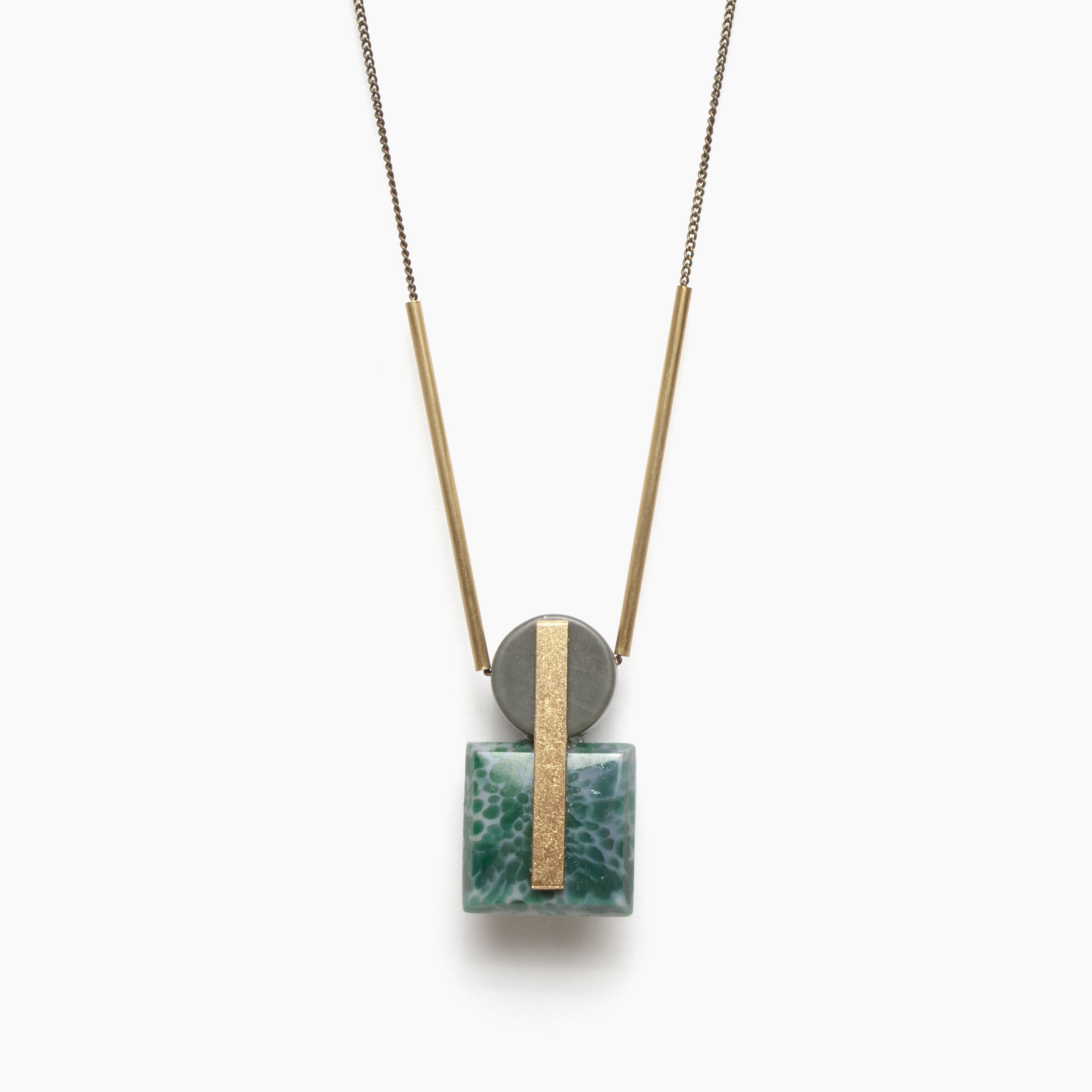 Vintage Glass and Gray Jasper Geometric Pendant Necklace