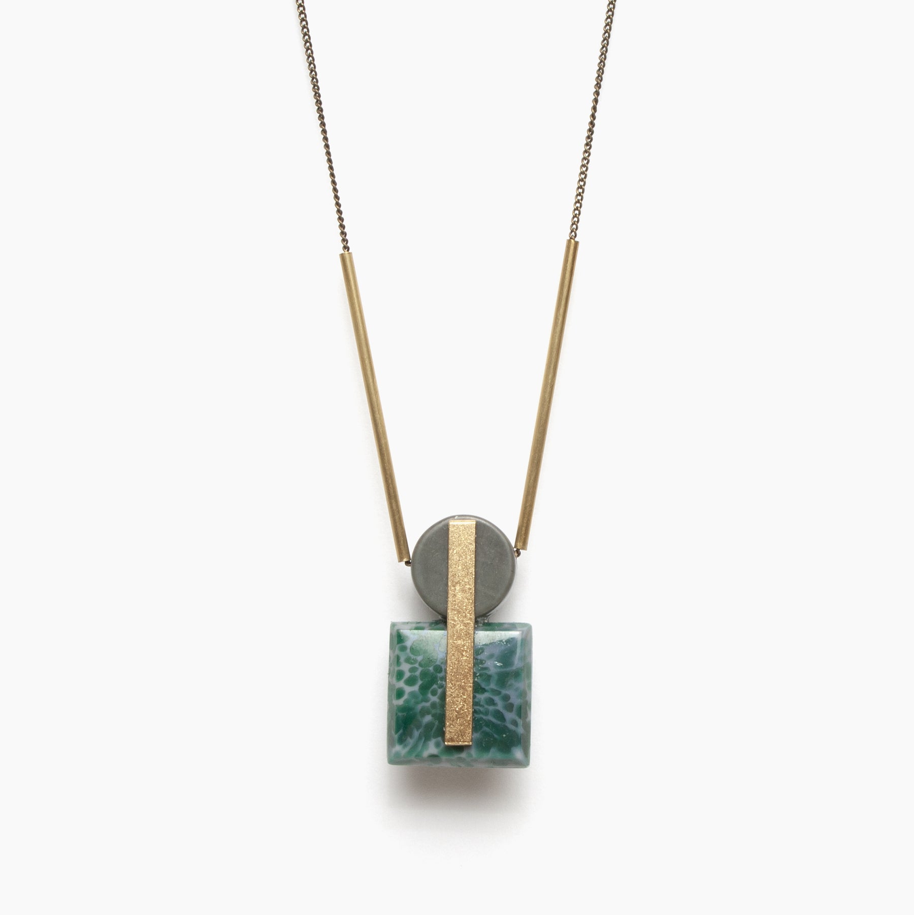 Vintage Glass and Gray Jasper Geometric Pendant Necklace