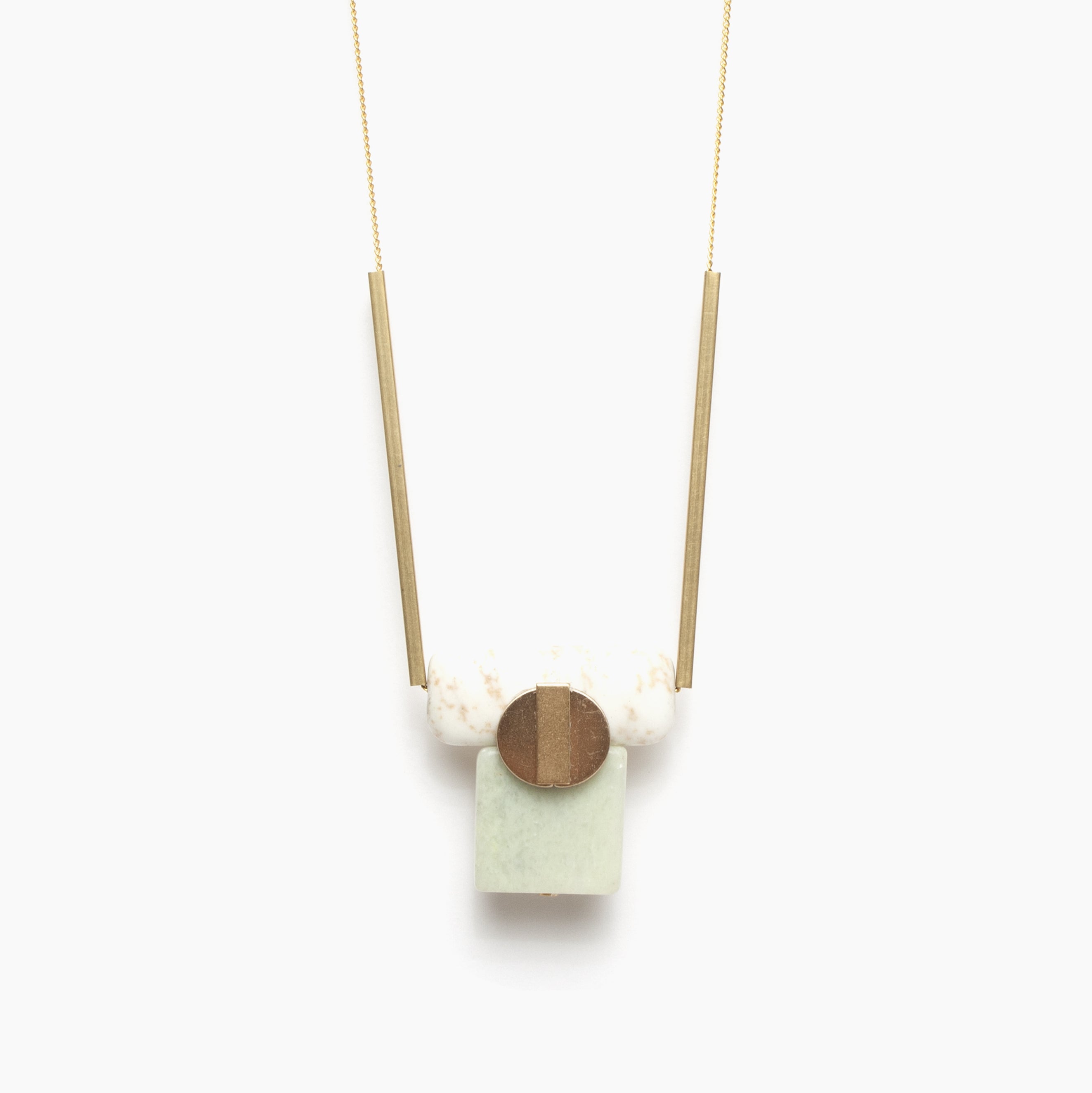 White and Green Stone Geometric Pendant Necklace