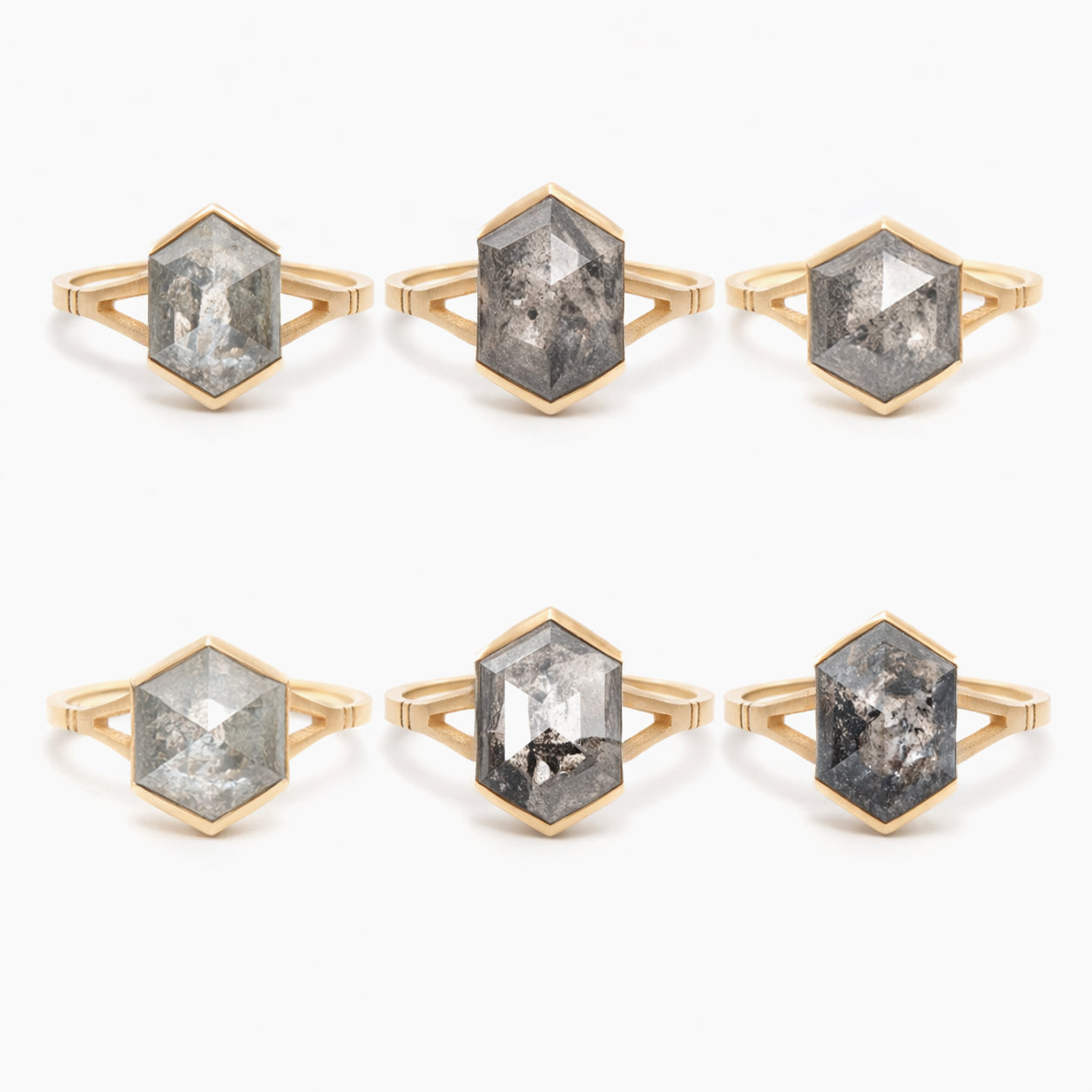 Dea ring - Hexagon Salt & Pepper Diamond ring