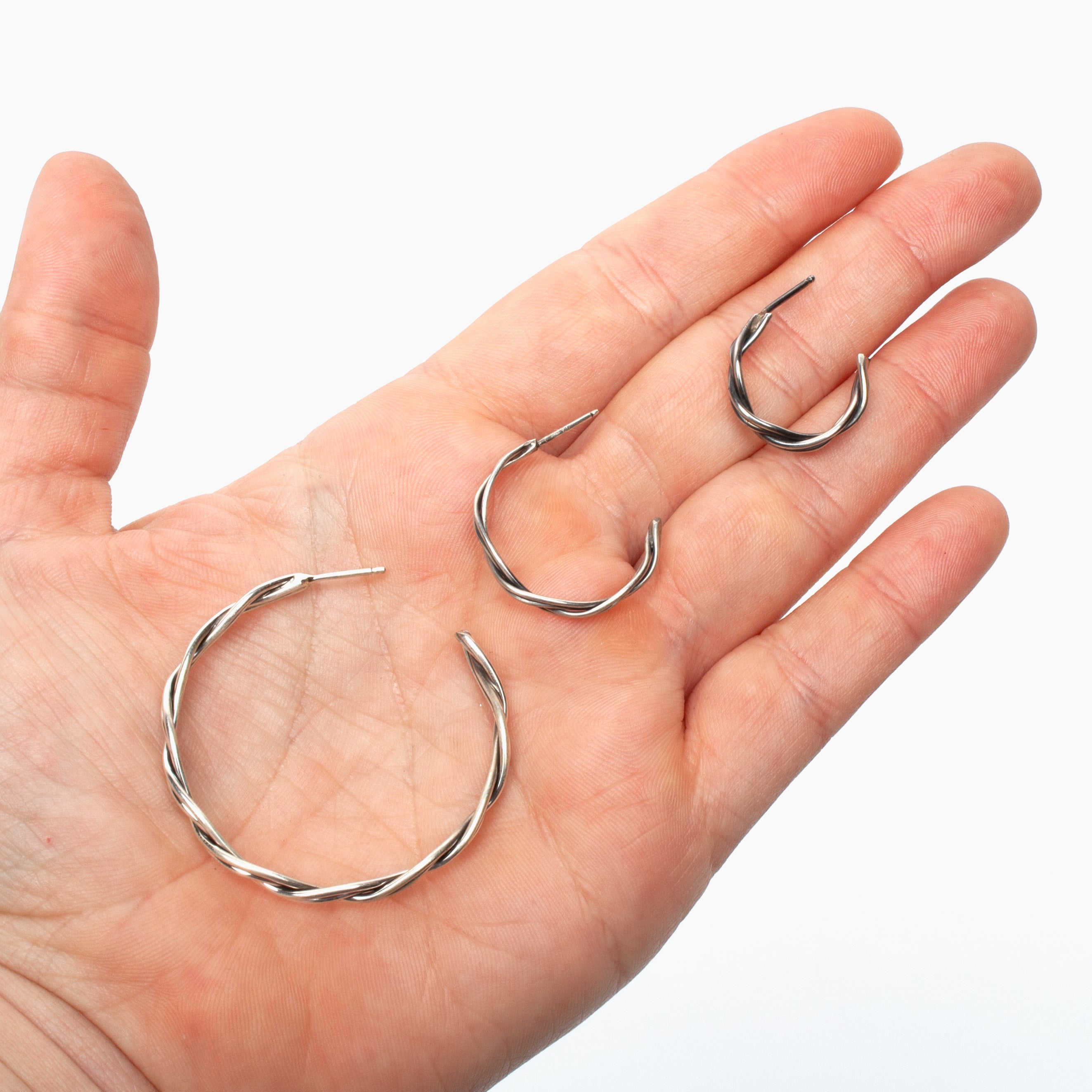 Four Strand Braided Sterling Silver Hoop Earrings