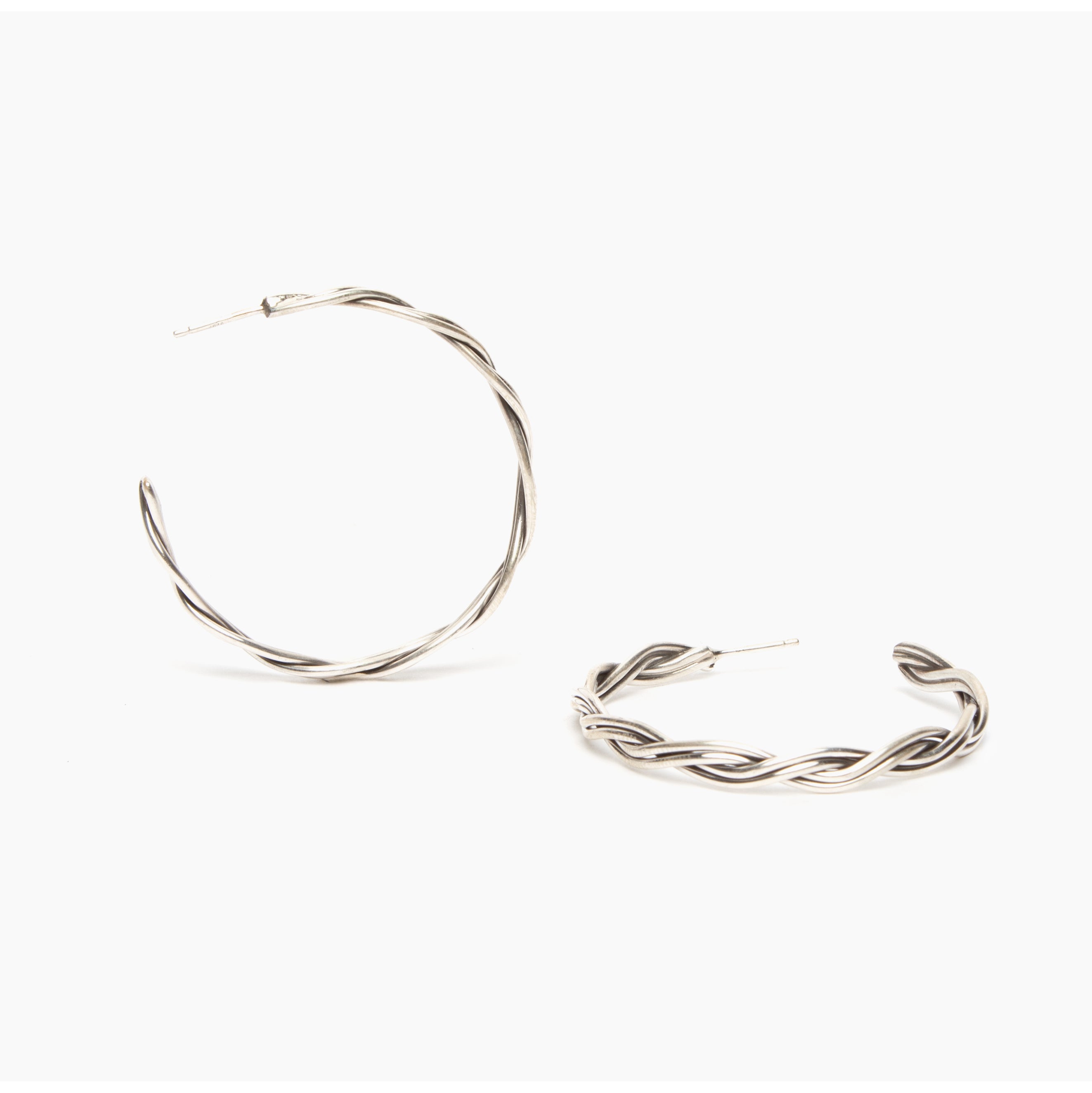 Four Strand Braided Sterling Silver Hoop Earrings