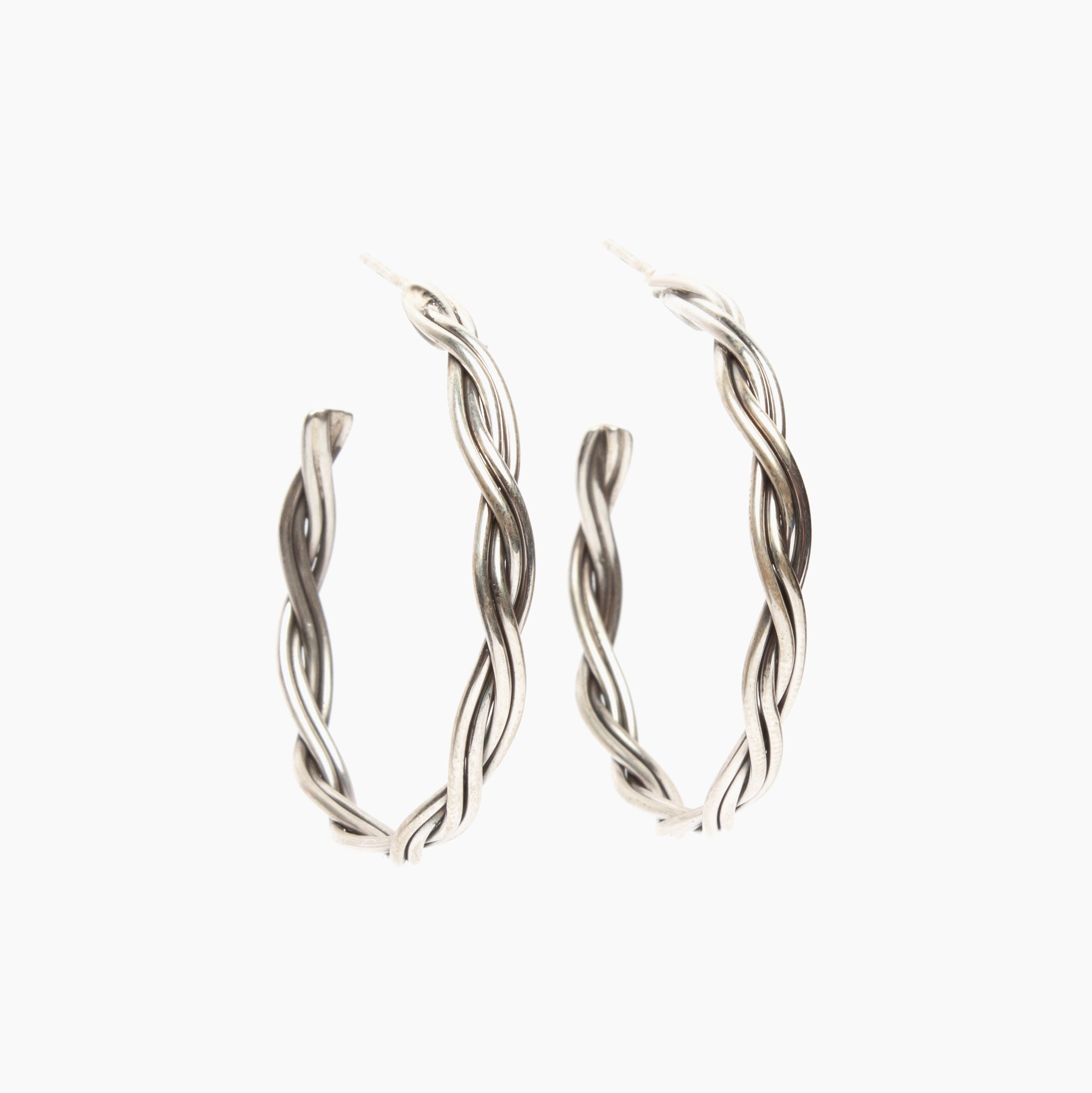 Four Strand Braided Sterling Silver Hoop Earrings