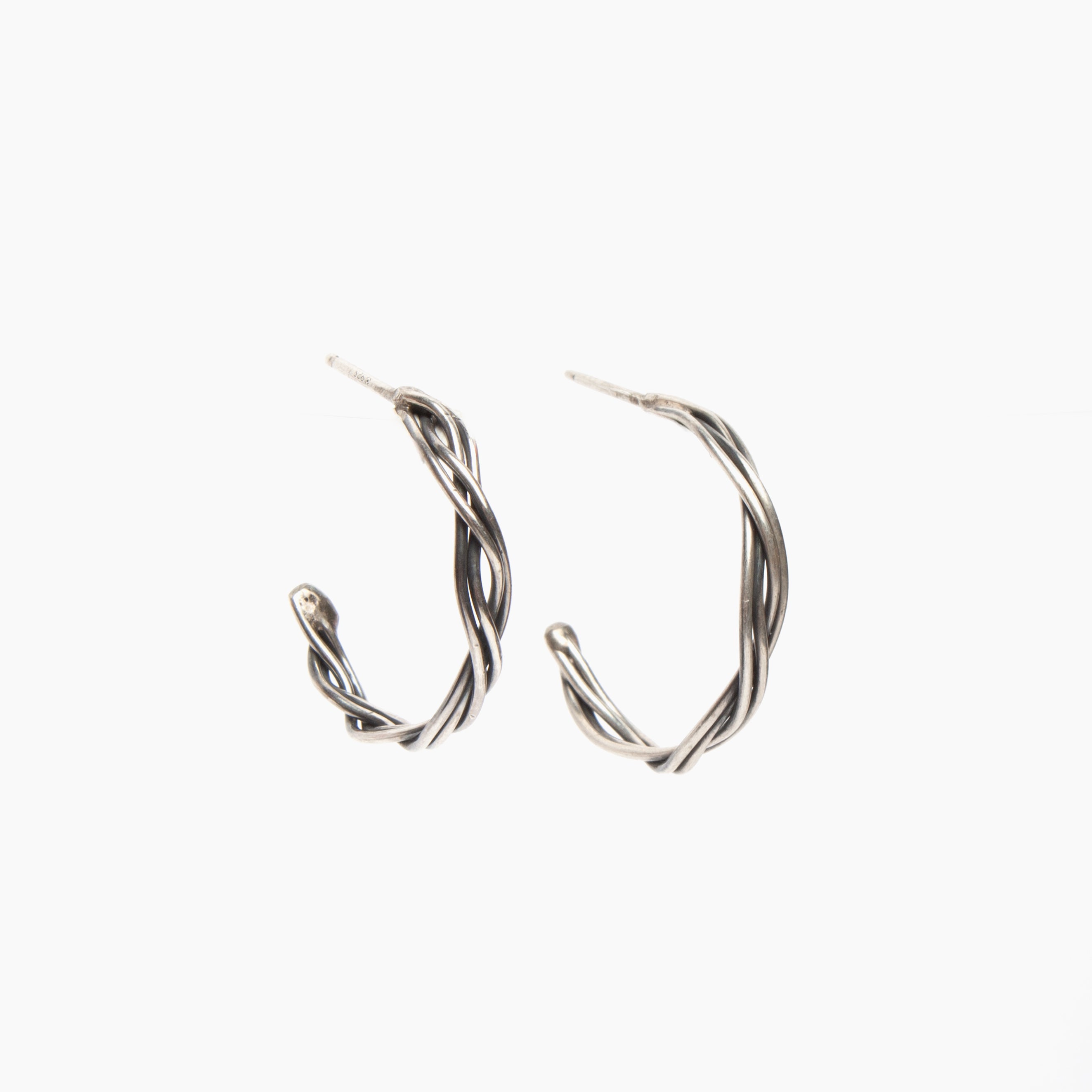Four Strand Braided Sterling Silver Hoop Earrings