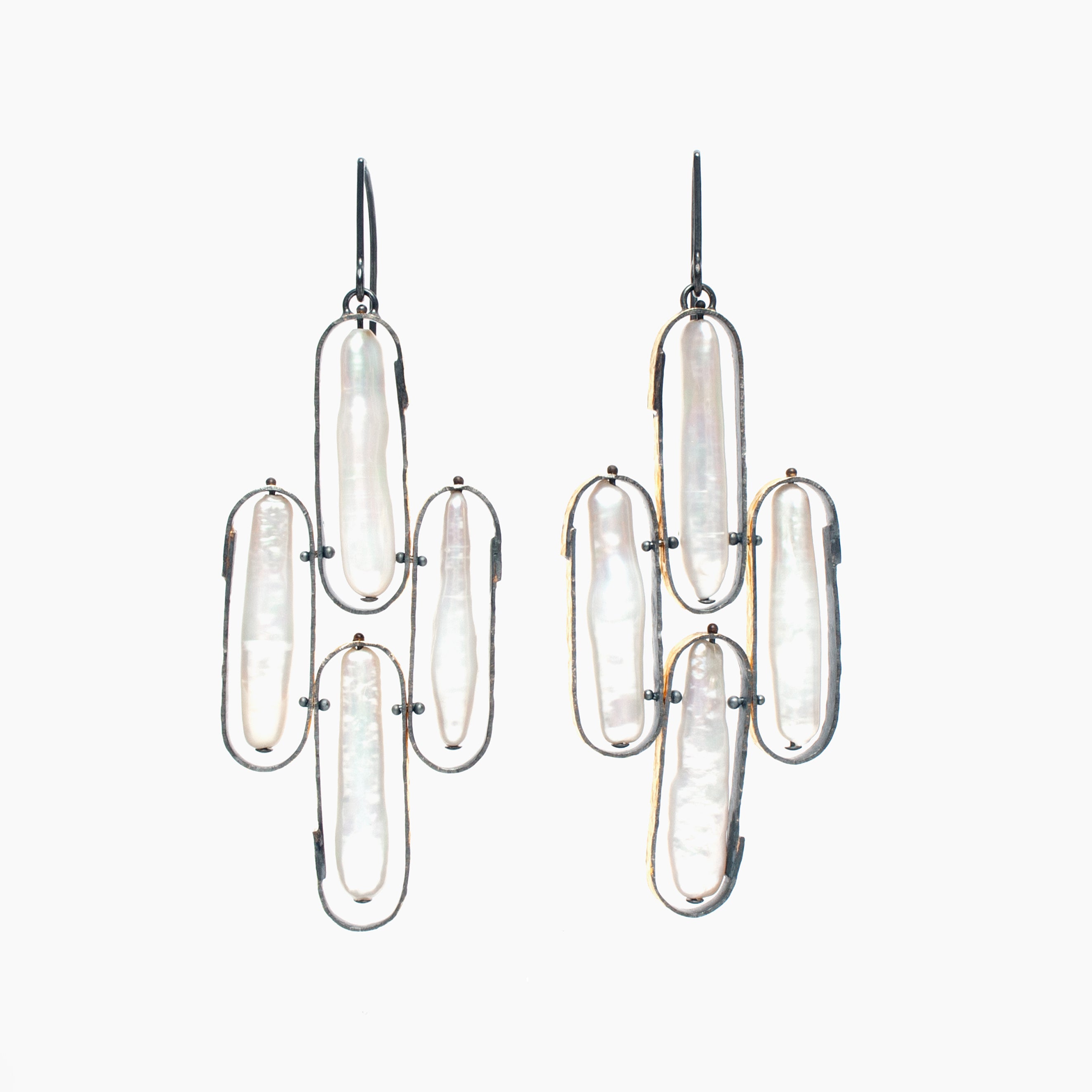Banded Biwa Pearl Chandelier Earrings