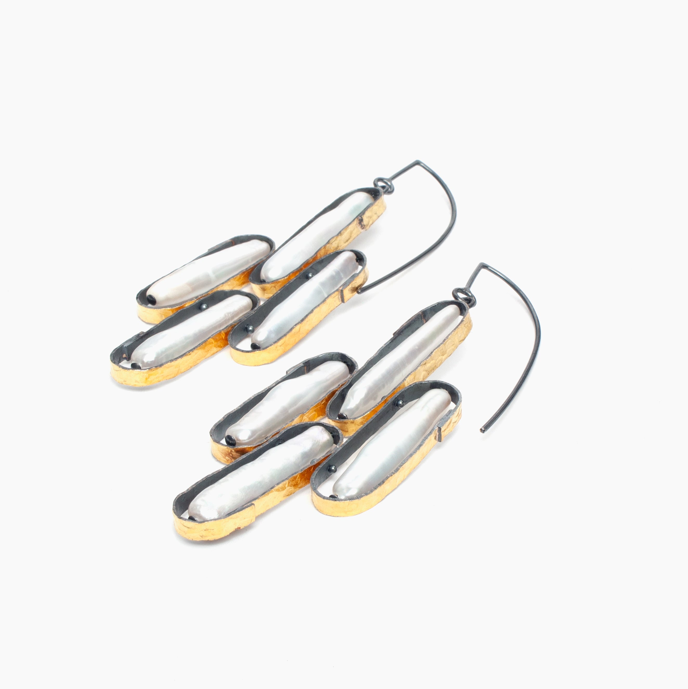 Banded Biwa Pearl Chandelier Earrings