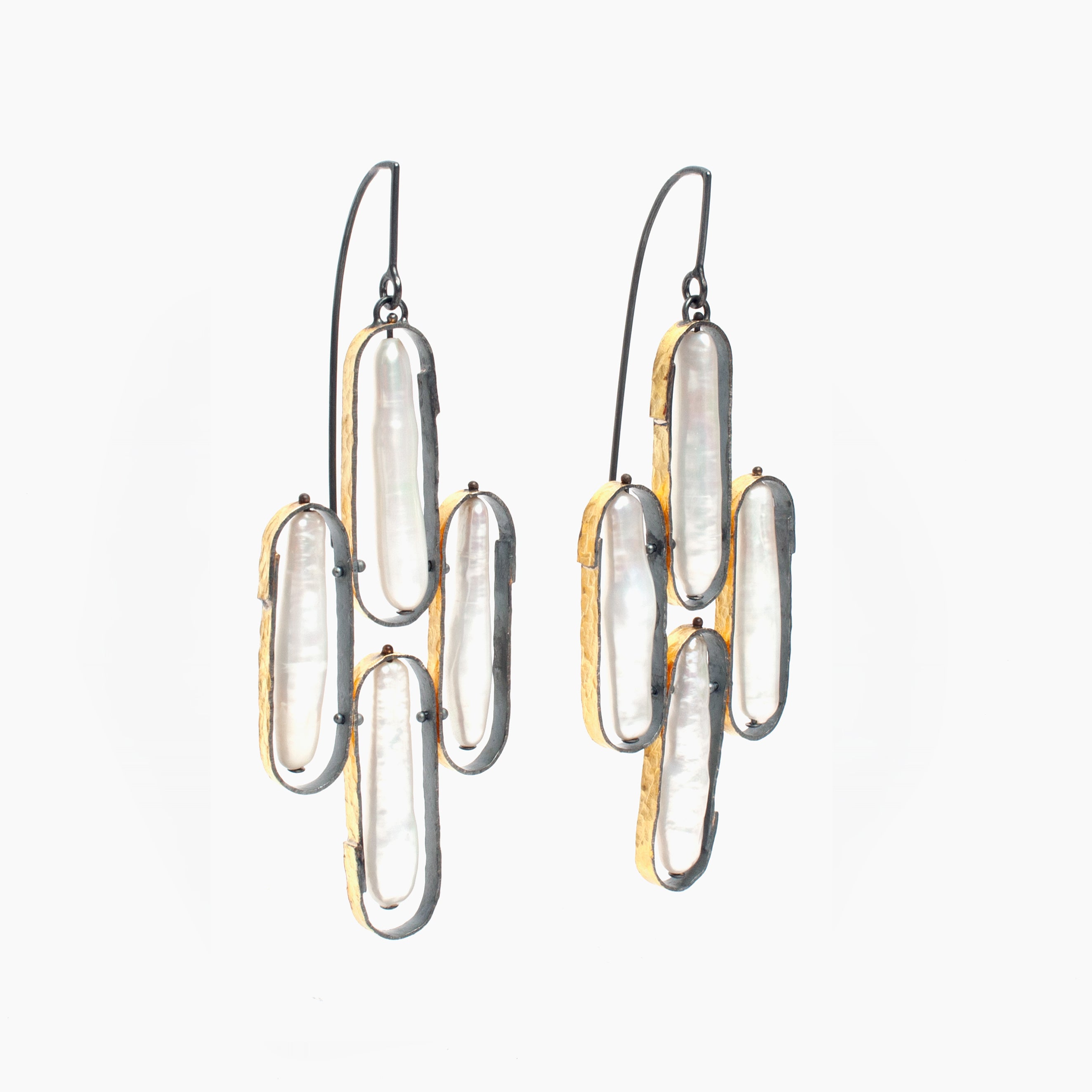 Banded Biwa Pearl Chandelier Earrings