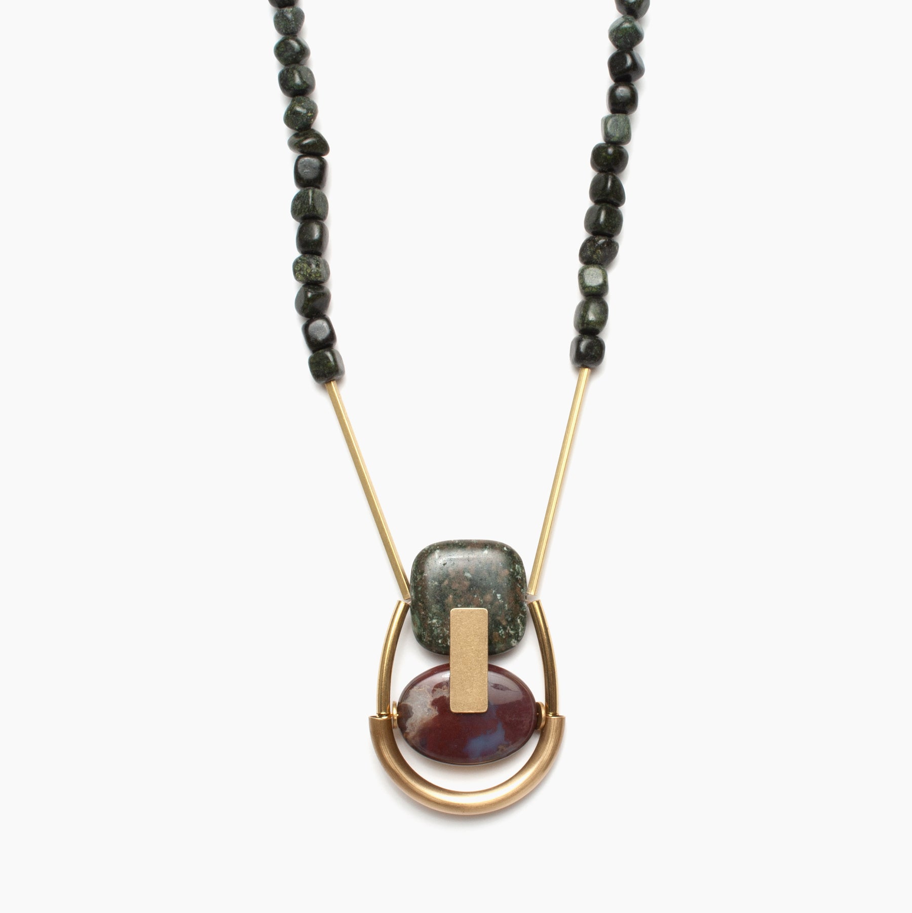 Geometric Serpentine and Jasper Necklace