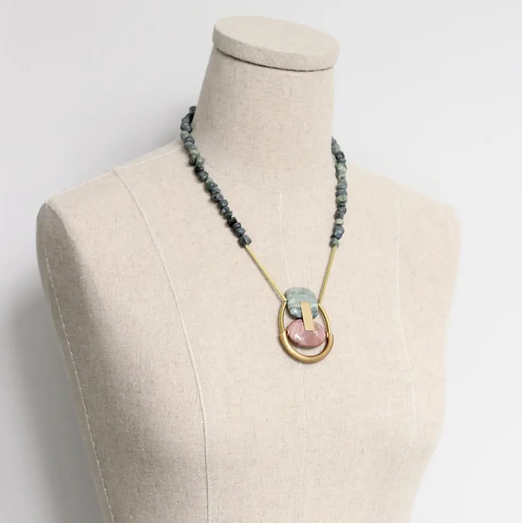 Geometric Serpentine and Jasper Necklace