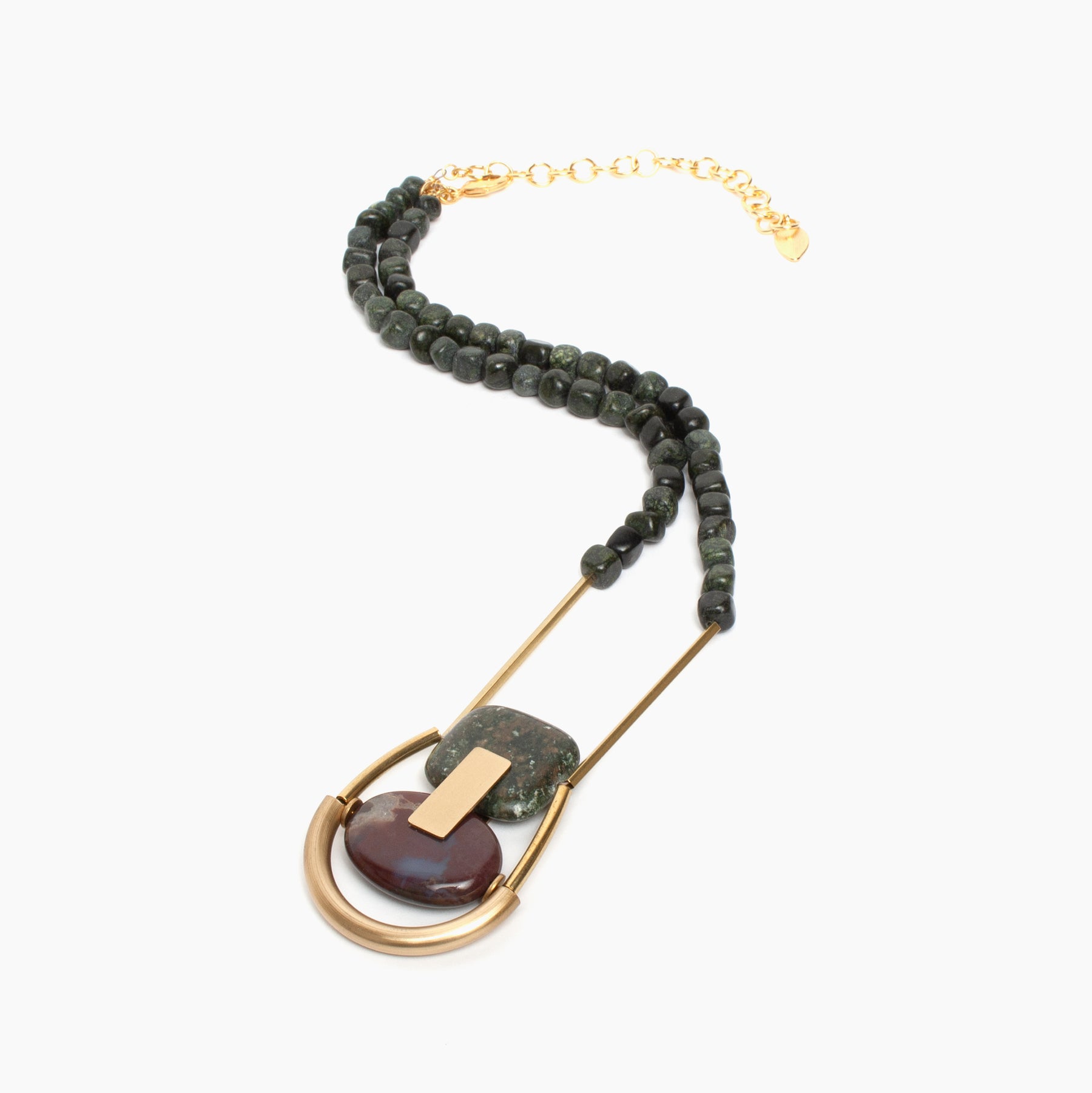Geometric Serpentine and Jasper Necklace