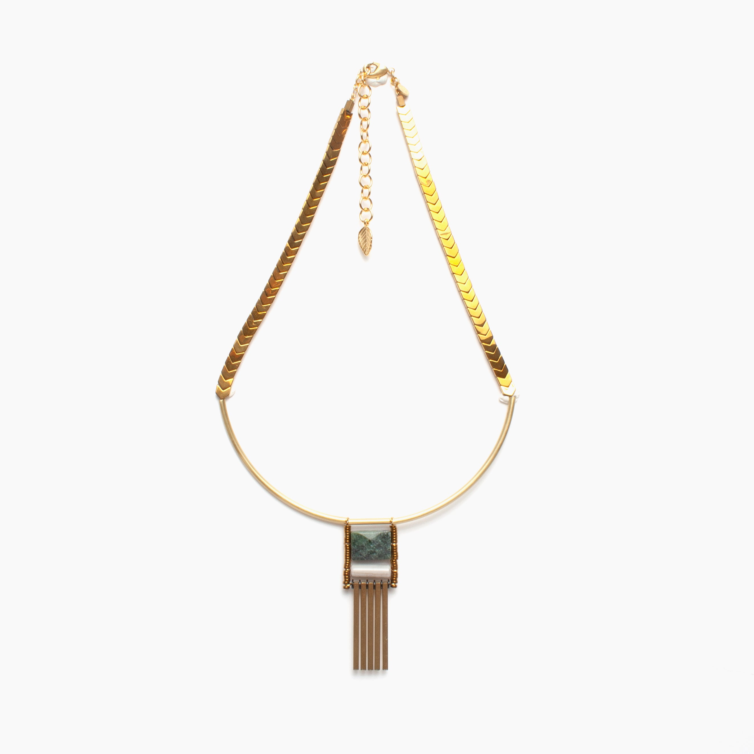 Geometric Serpentine and Gold Necklace