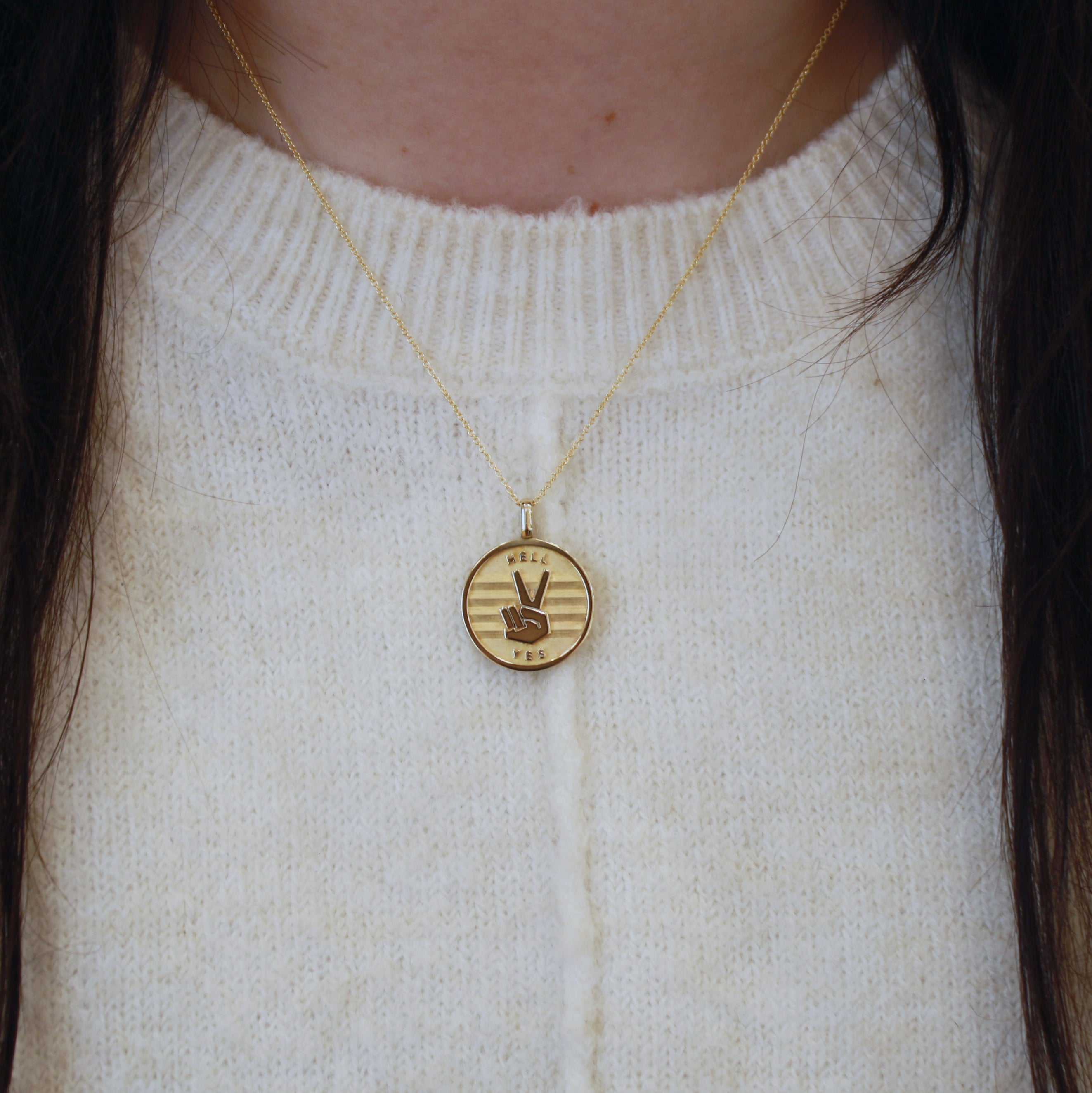 14k Gold Peace + Hell Yes medallion (chain optional)