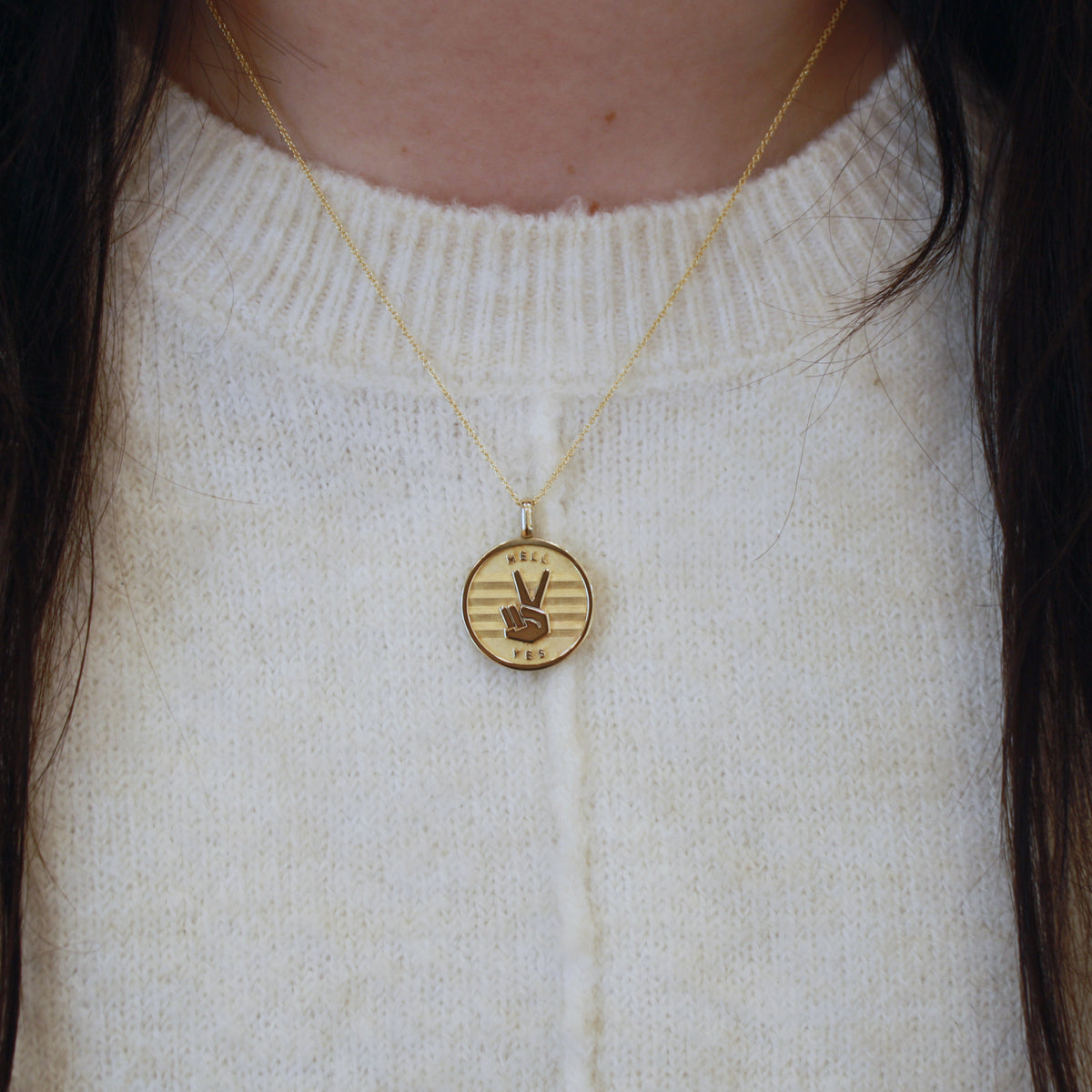 14k Gold Peace + Hell Yes medallion (chain optional) - presale