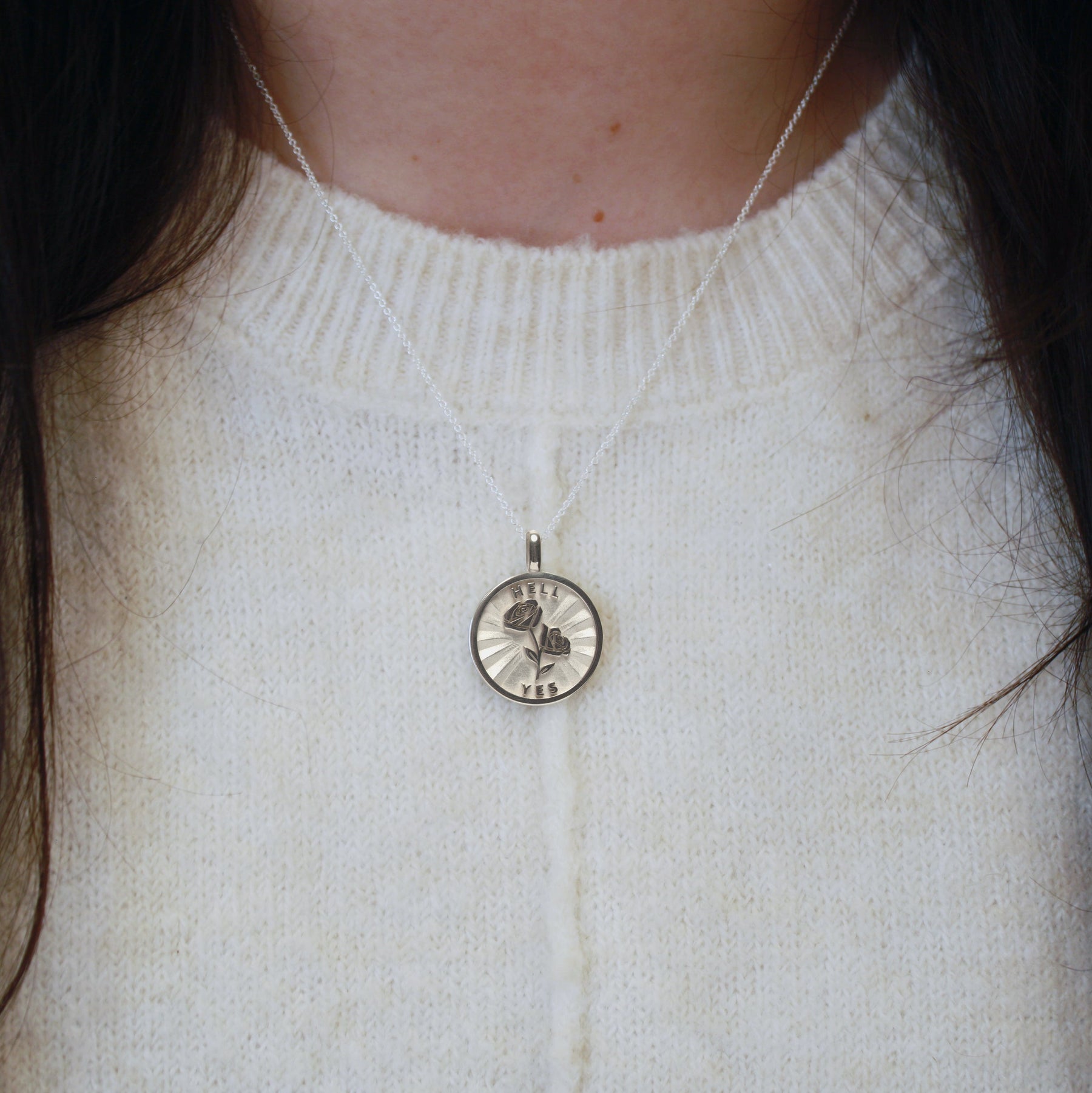 Rose + Hell Yes medallion (chain optional) - presale
