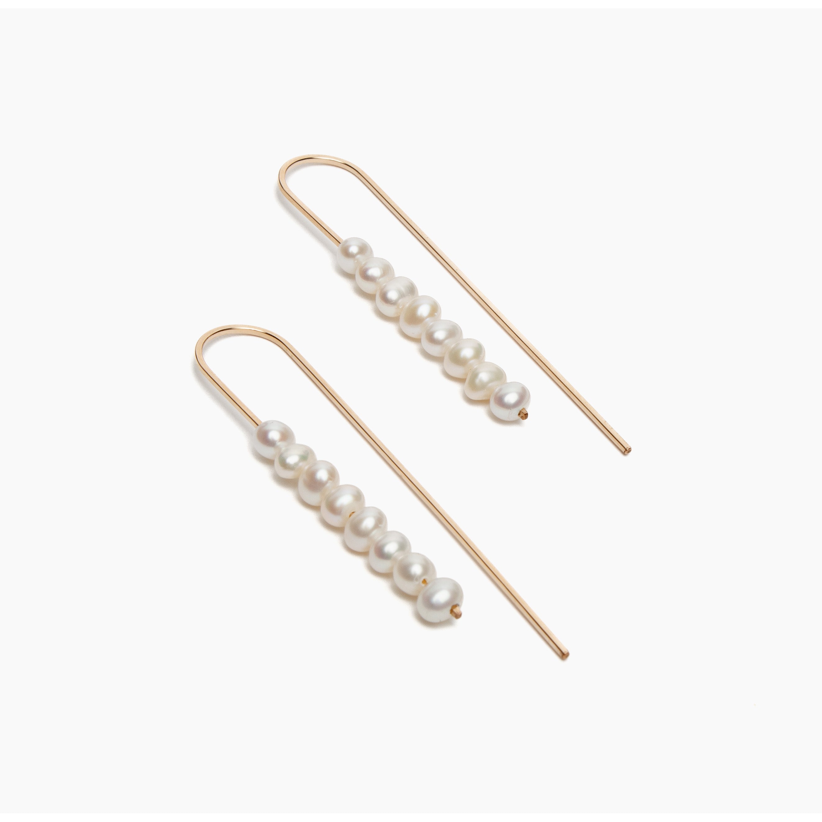 Long Arc Threader Earrings with Multiple Small Pearls