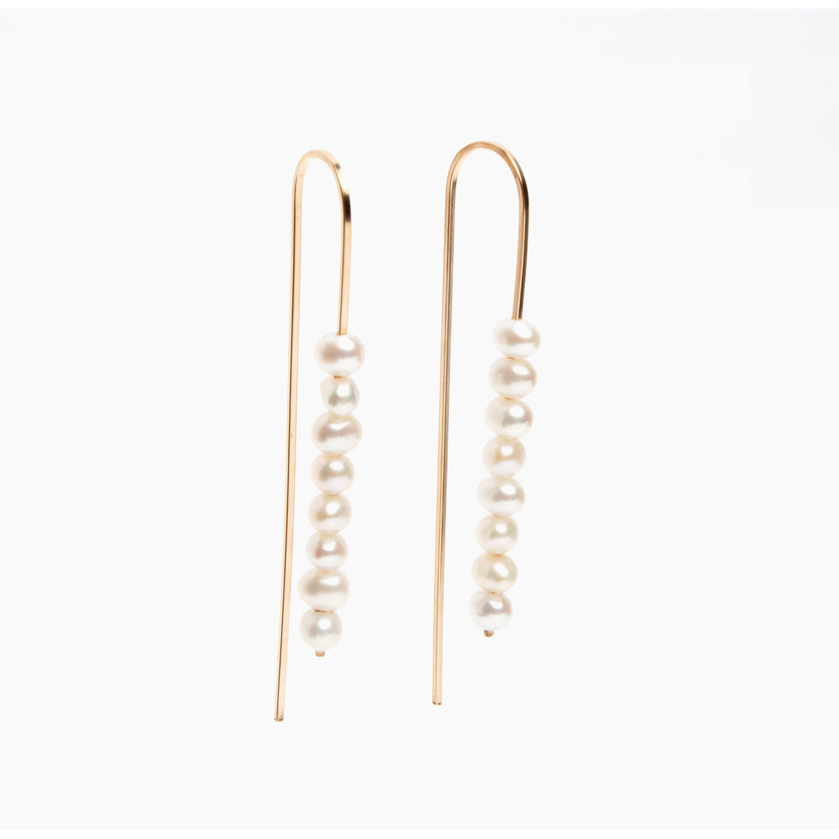 Long Arc Threader Earrings with Multiple Small Pearls