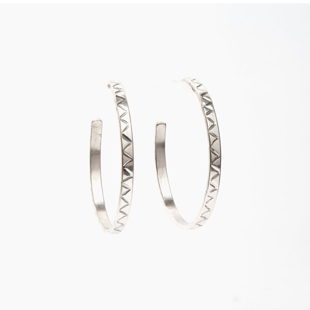 Large Stamped Sterling Silver Hoop