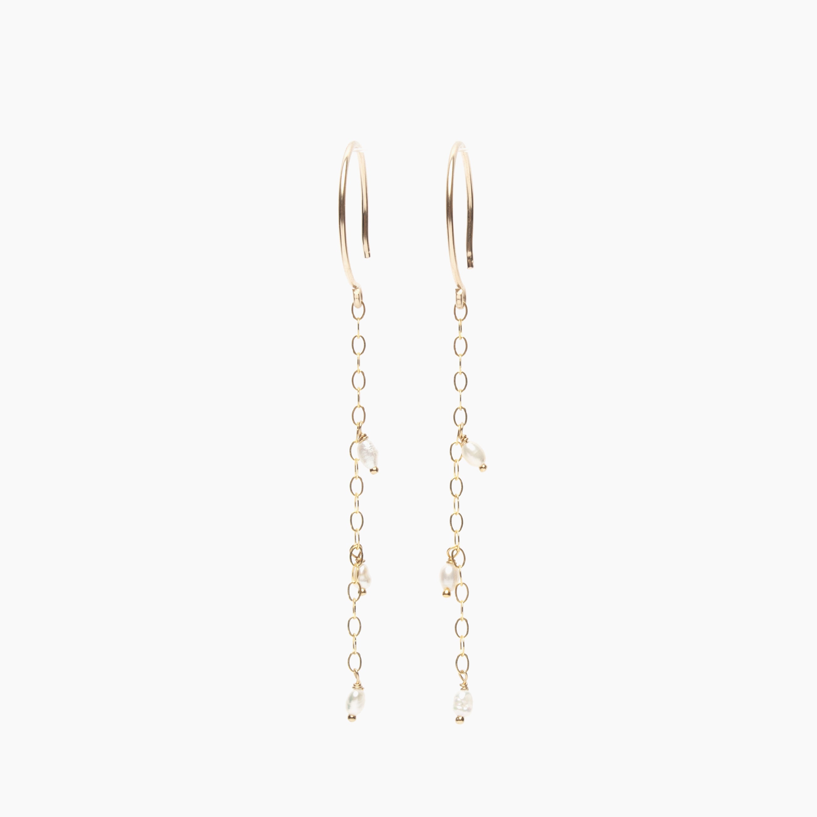 Long Dangle Triple Small Pearl Earrings