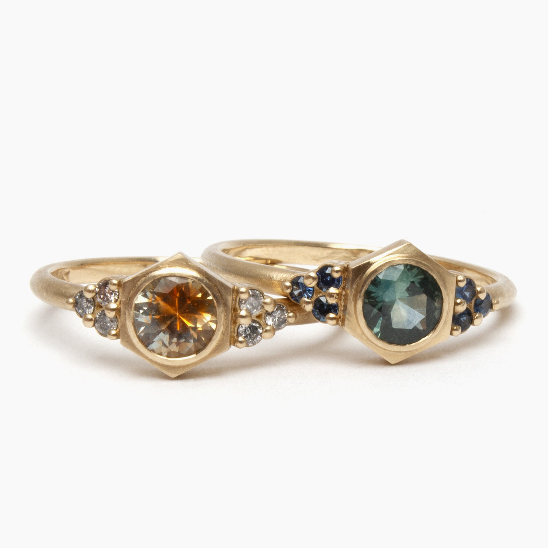 Sol ring - Kaleidoscope Sapphire/Salt & Pepper Diamonds