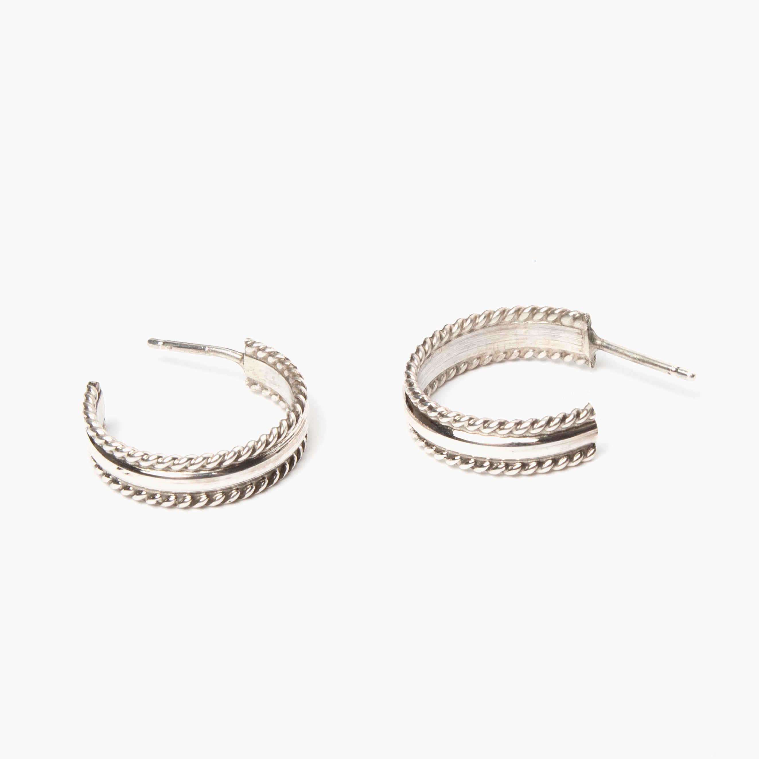 Sterling Silver Hoops with Banded Sides