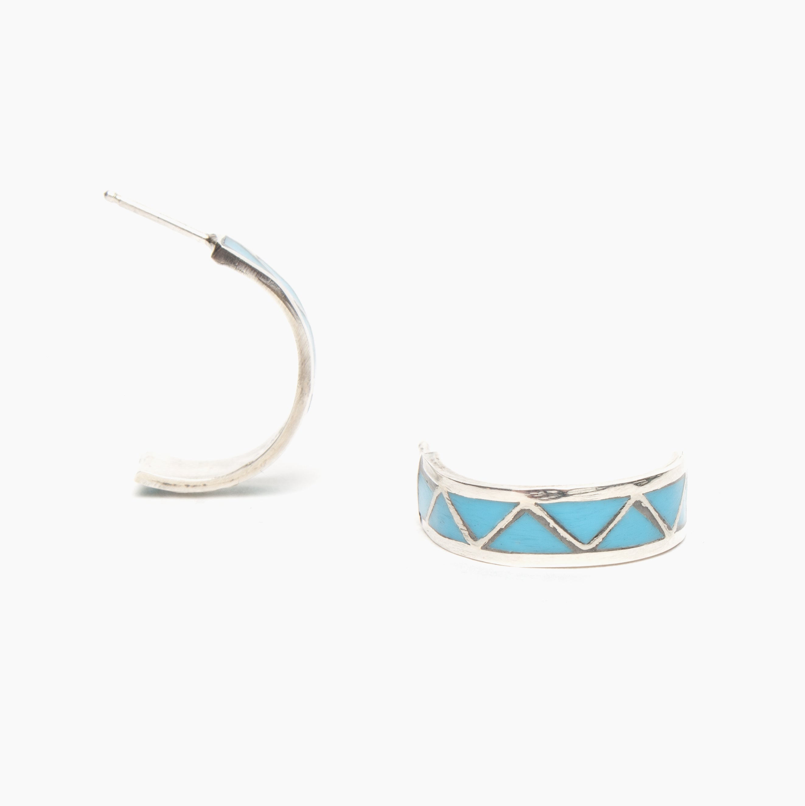 Turquoise Triangle Inlay Half Hoop Earrings