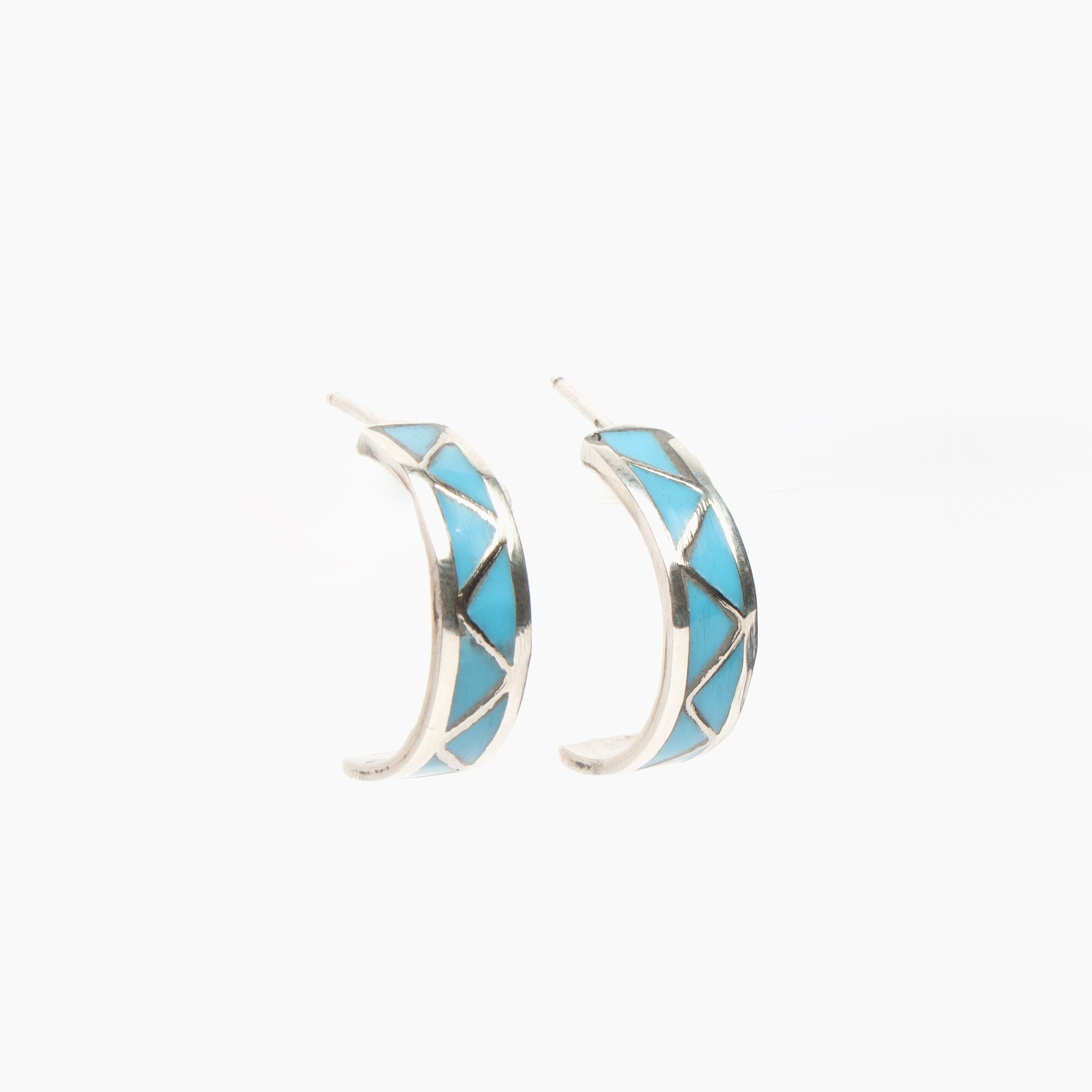 Turquoise Triangle Inlay Half Hoop Earrings