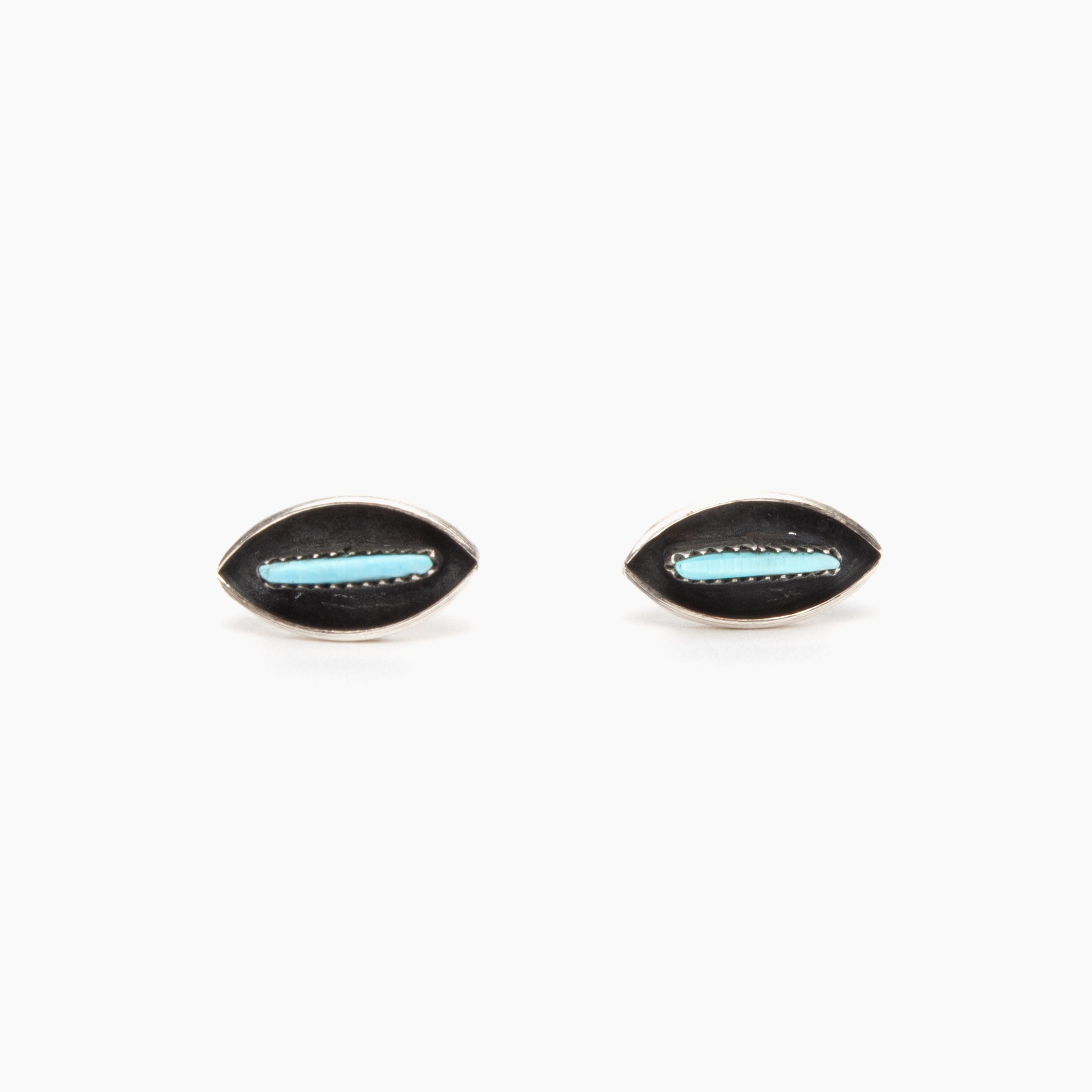 Zuni Needlepoint Turquoise and Sterling Silver Stud Earrings