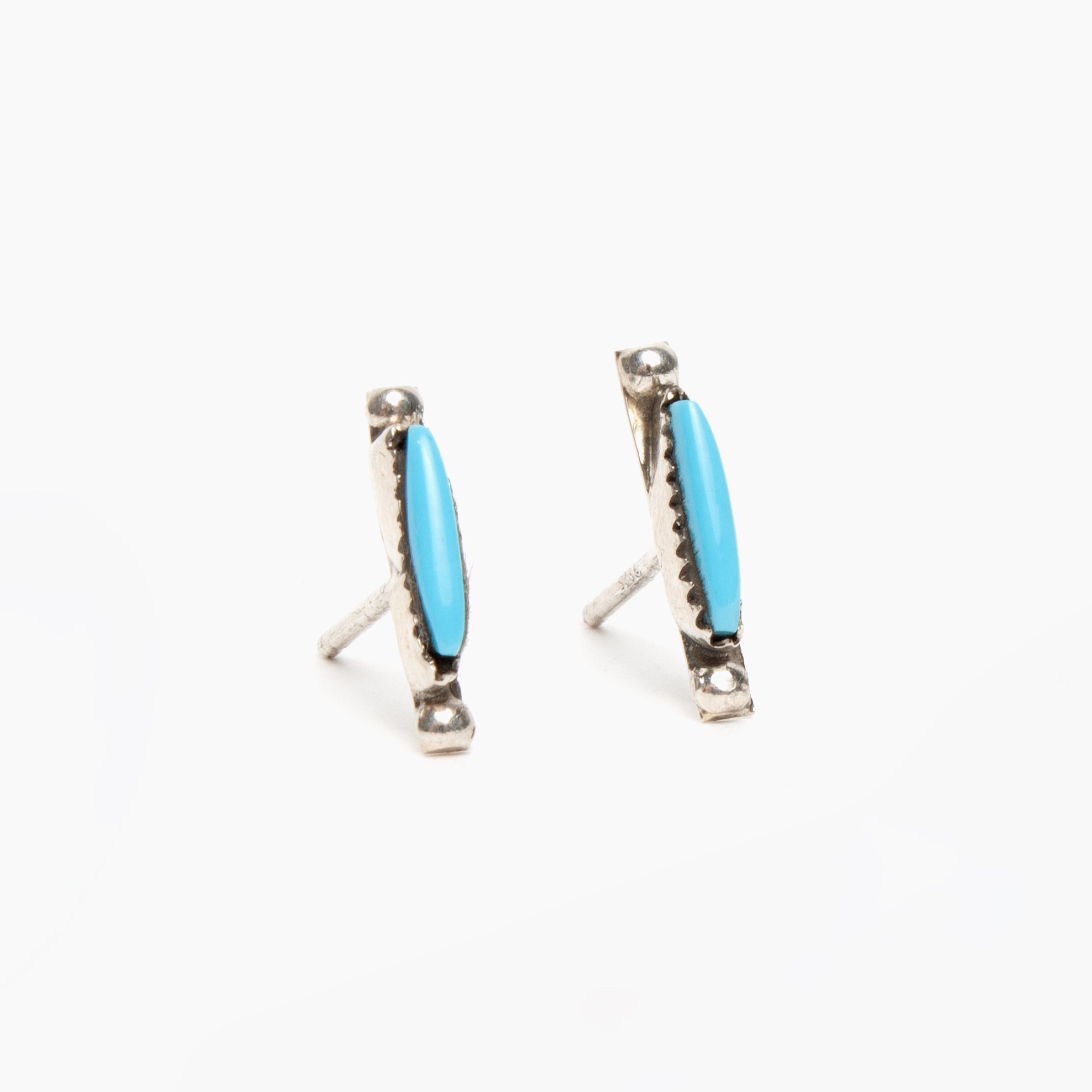 Zuni Turquoise Needlepoint Slim Stud Earrings