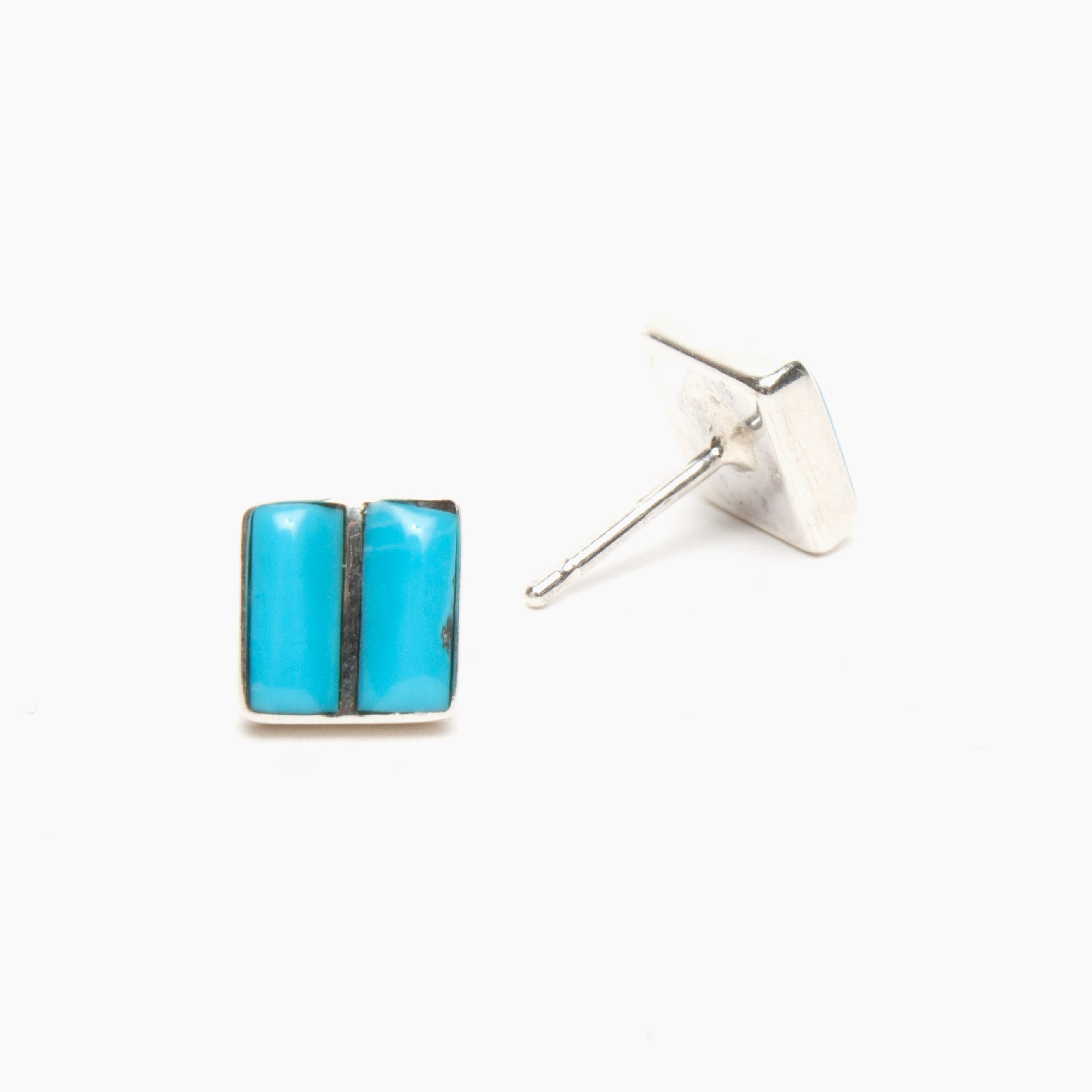 Zuni Turquoise Square with Half Line Stud Earrings