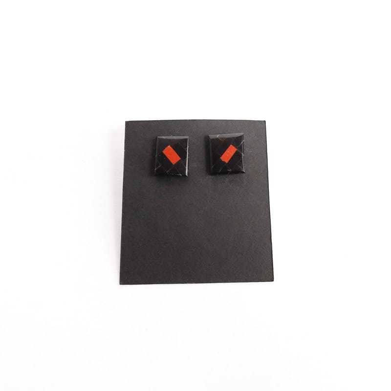 Jet and Coral "Bricks" Rectangular Stud Earrings