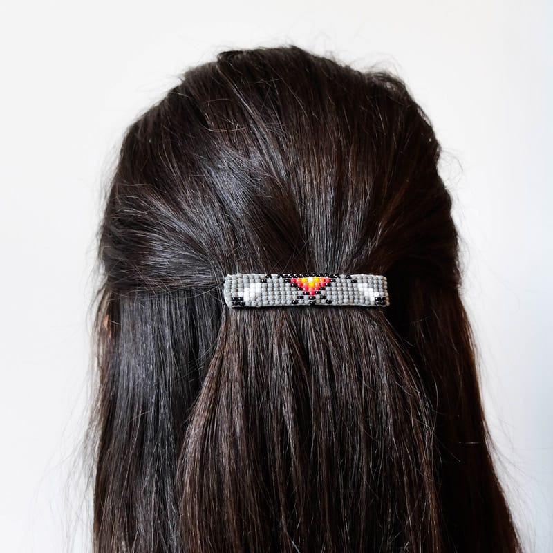 Navajo Beaded Hair Clip Set in Grey with Teepees