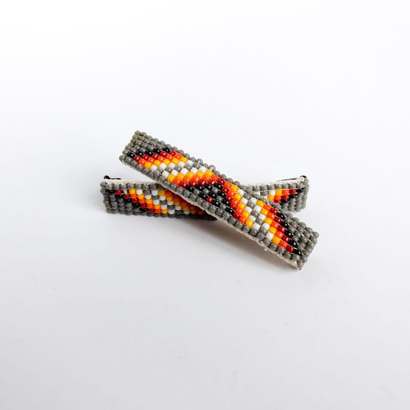 Navajo Beaded Hair Clip Set in Grey with Vee Motif