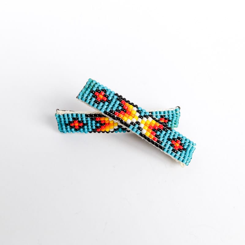 Navajo Beaded Hair Clip Set in Aqua with Exes