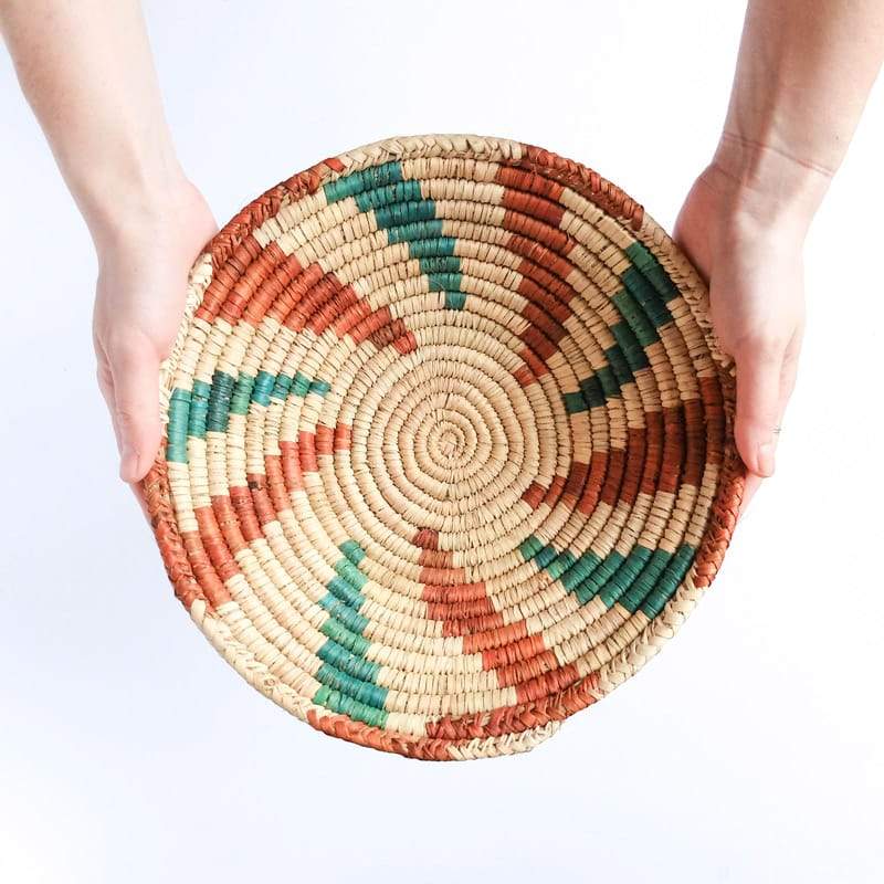 Medium Pakistani Basket with Orange and Green Swirl