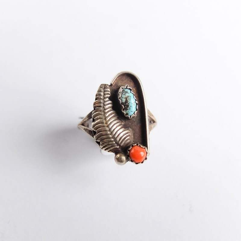 Turquoise and Coral Ring Size 6.75