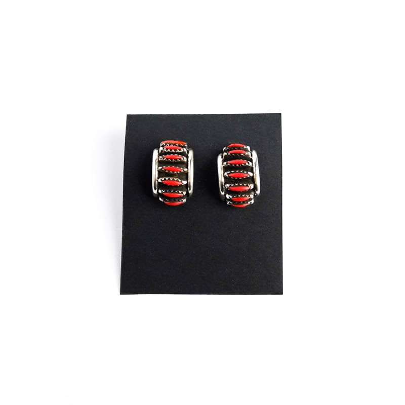 Coral Petit Point Hoop Stud Earrings
