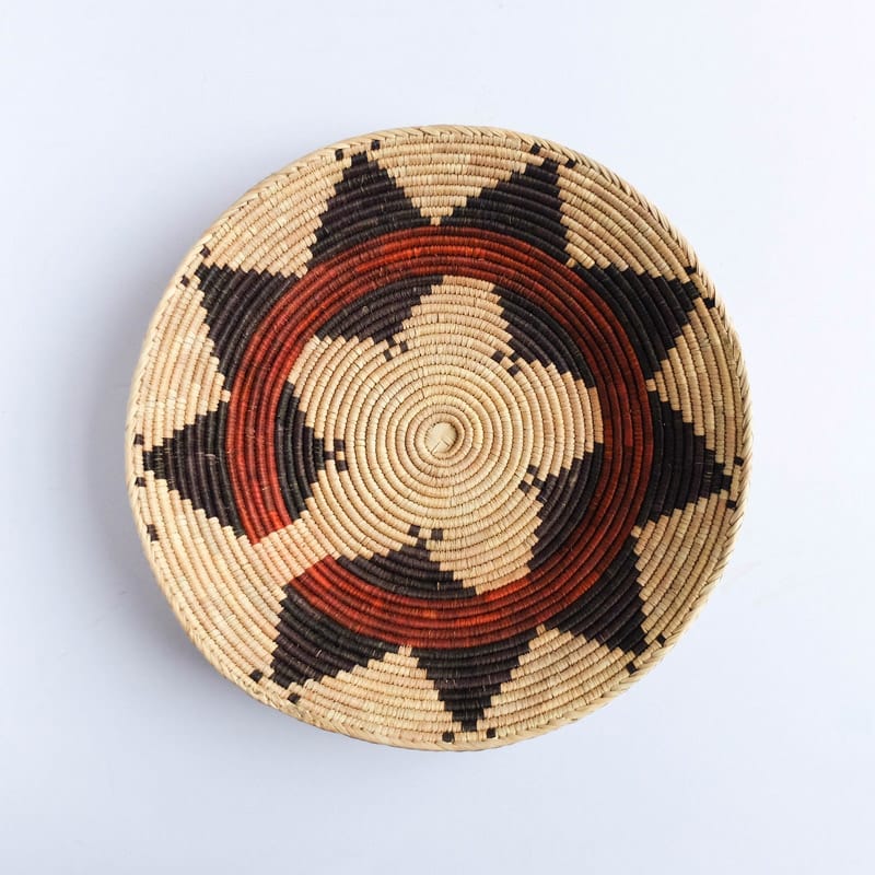 Flat Pakistani Basket with Black and Burgundy Star