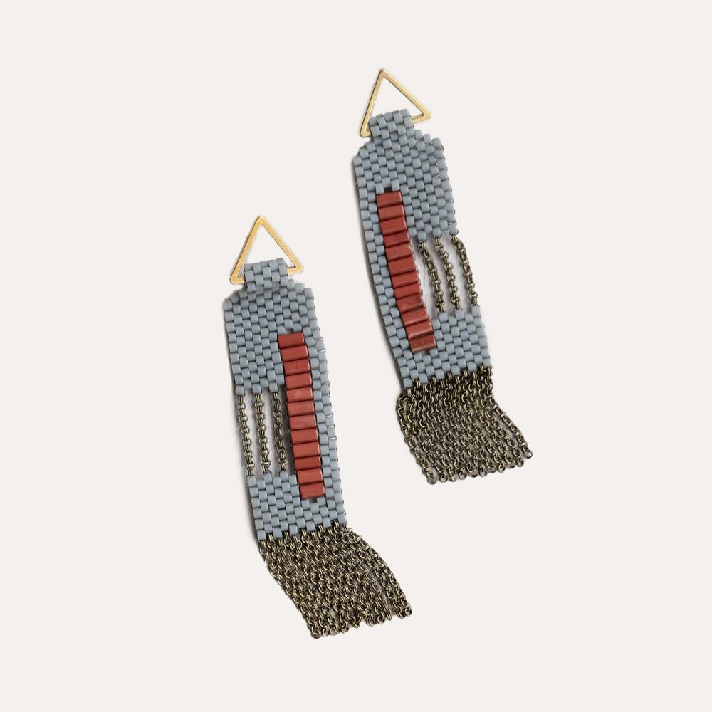 Grey and red jasper beaded dangle earrings. Handmade by A Nod To Design in Portland, OR.