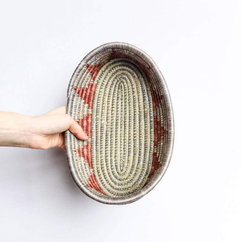 Oval Basket in Grey and Burgundy