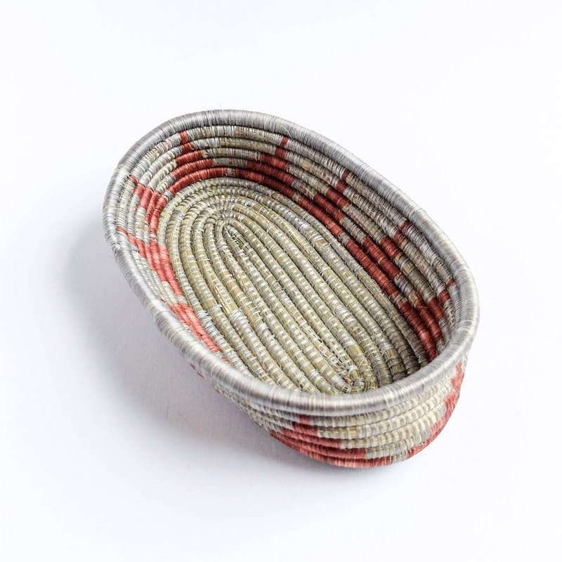 Oval Basket in Grey and Burgundy