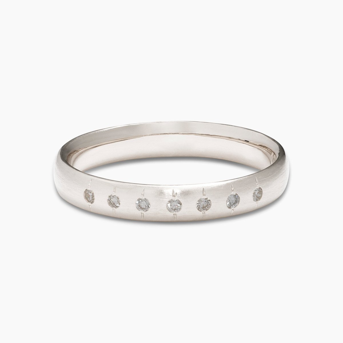 Vintage inspired Aurum ring, with lab-grown diamonds set in 14K white gold. Designed and handcrafted in Portland, Oregon.