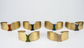 betsy & iya Arch's Shadow cuff bracelet with assorted colorful leather.